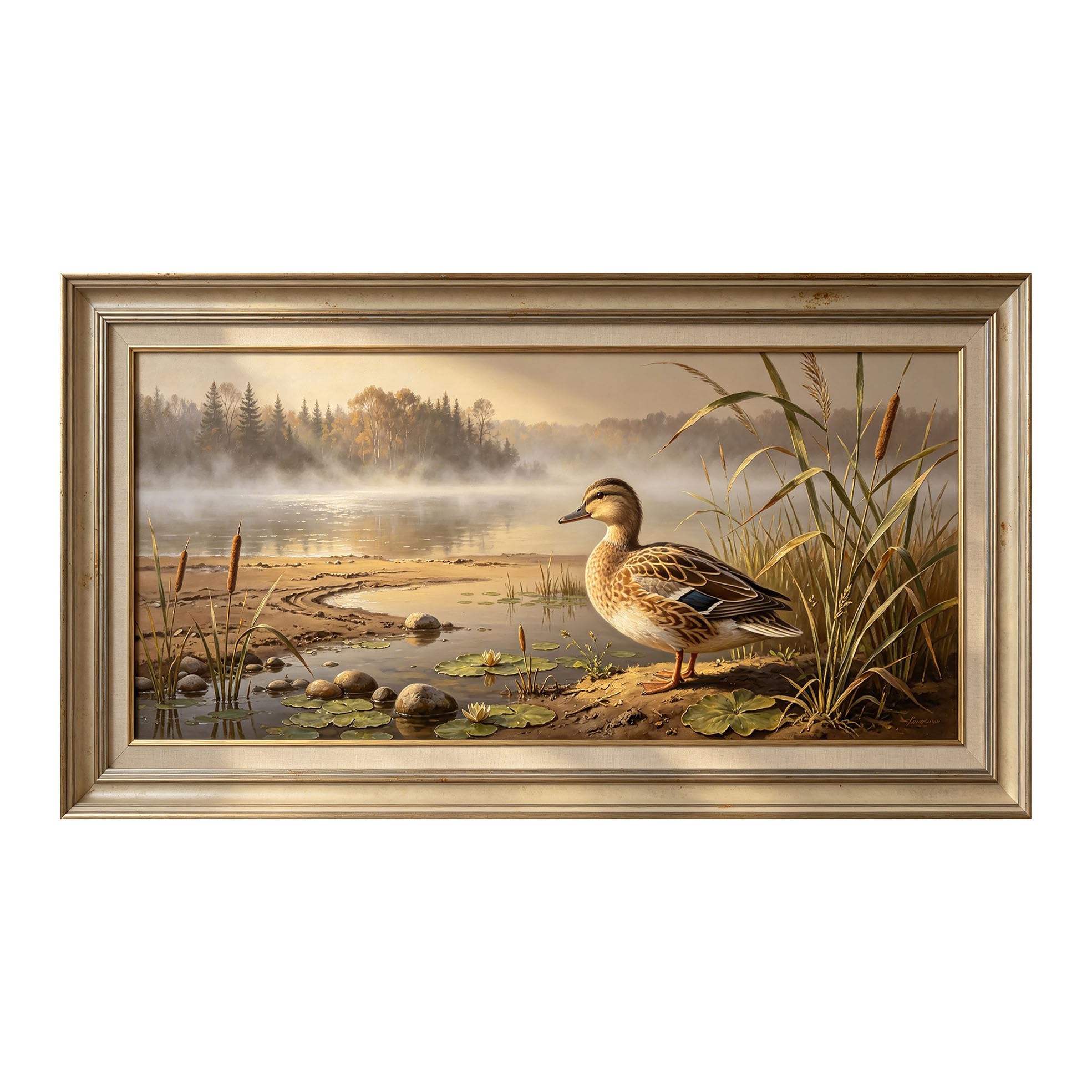 Yzpallescene 3D Framed Wall Art 50cm×100cm Mallard Duck Lake Seascape Impressionist Oil Painting Large Size SelfAdhesive Removable Wall Decor Prints Artwork for Living Room Bedroom Office