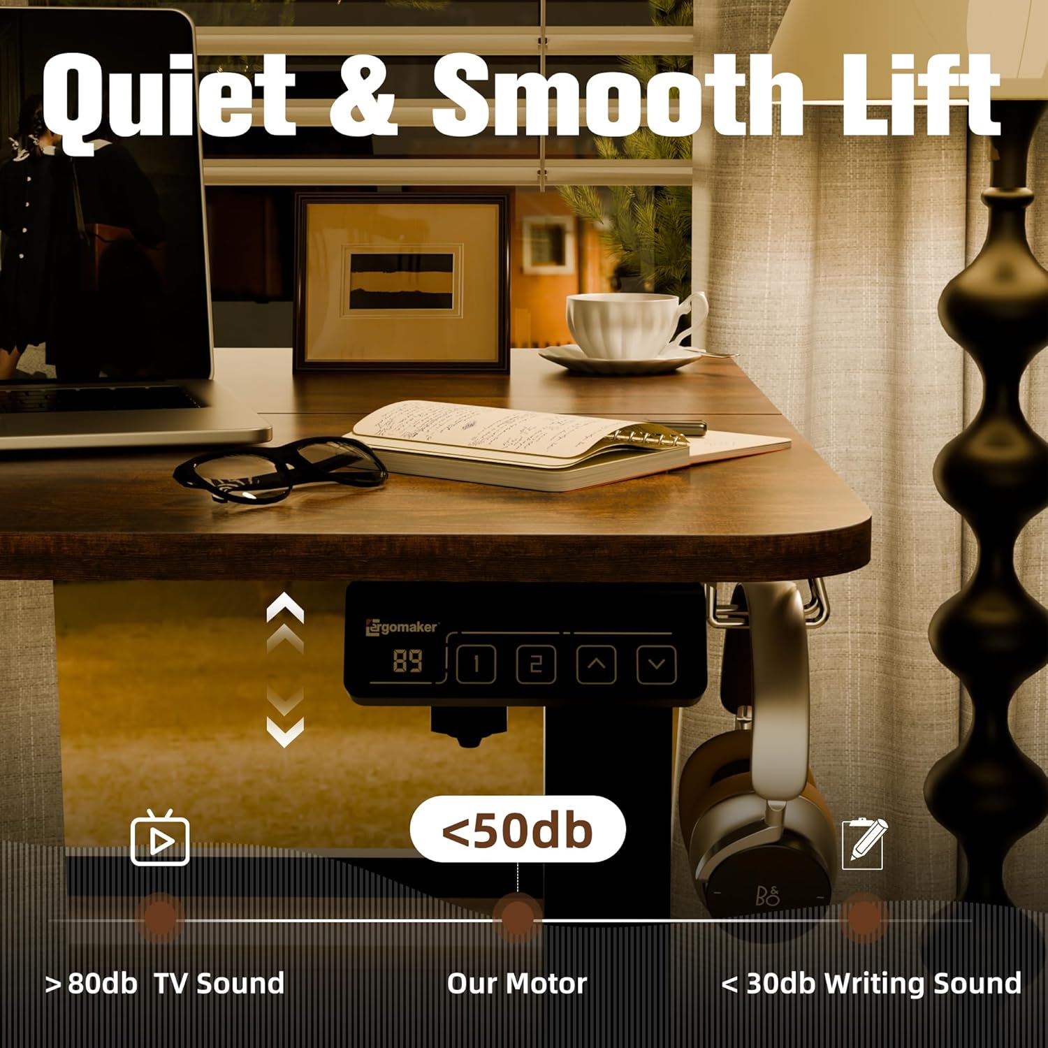 ERGOMAKER 35" Electric Standing Desk, Adjustable Height, Sit Stand Up Desk for Home Office & Computer Workstations, Memory Controller, Rustic Brown