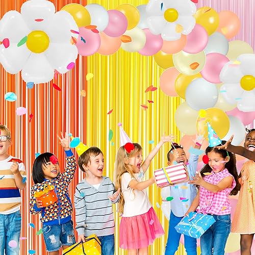 Miniatura 6 de 3 piezas de cortina de flecos de papel de aluminio dos cortinas de fondo maravillosas decoraciones de fiesta con margaritas kit de arco de globos