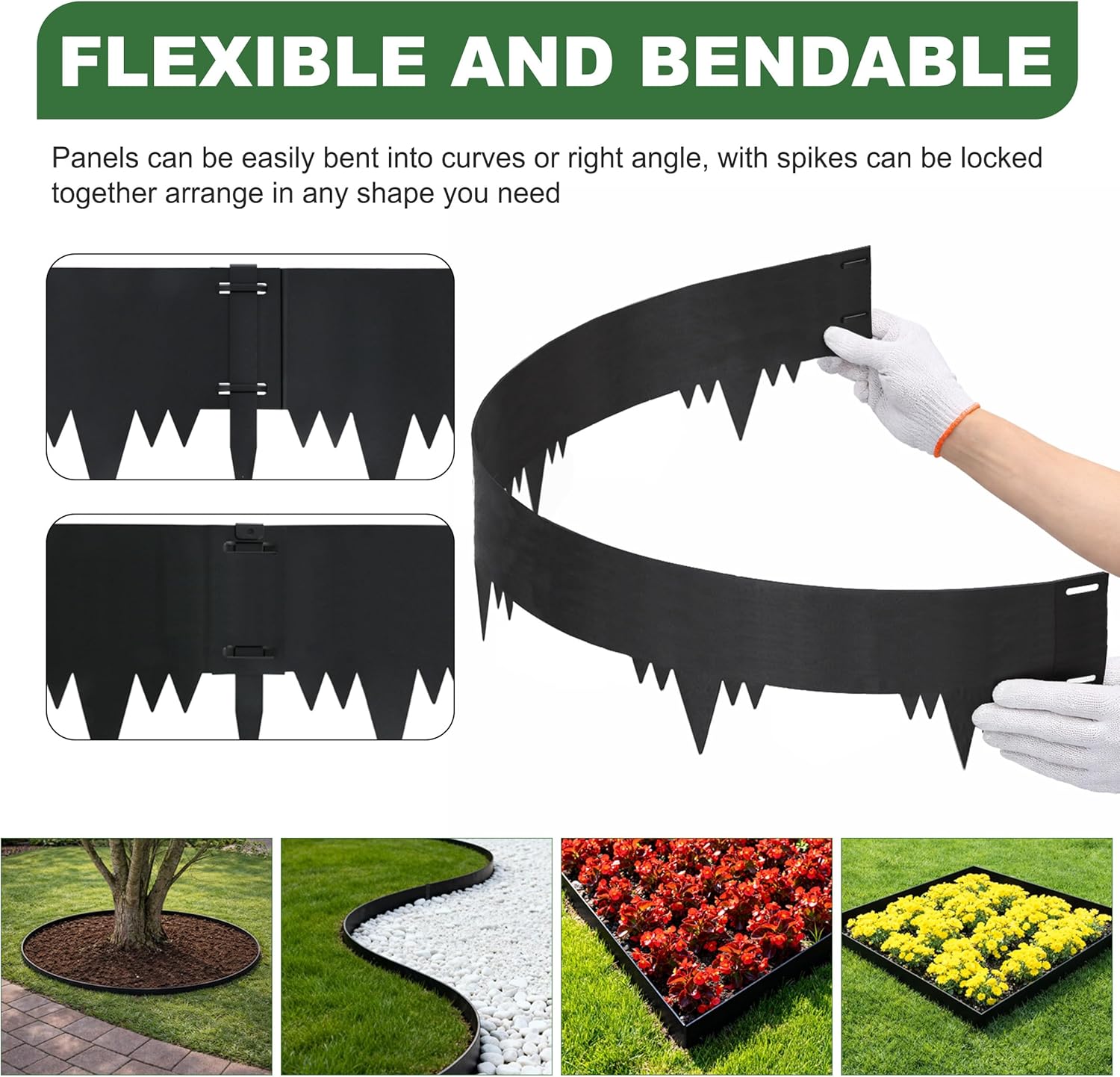 Galvanized Steel Landscape Edging Border 6 Packs 42'' L x 6.5'' H, Metal Landscape Garden Edging Border with 6 Stakes, Hammer-in Lawn Edging for Landscaping, Flower Bed, Yard, Pathway (21ft Total)