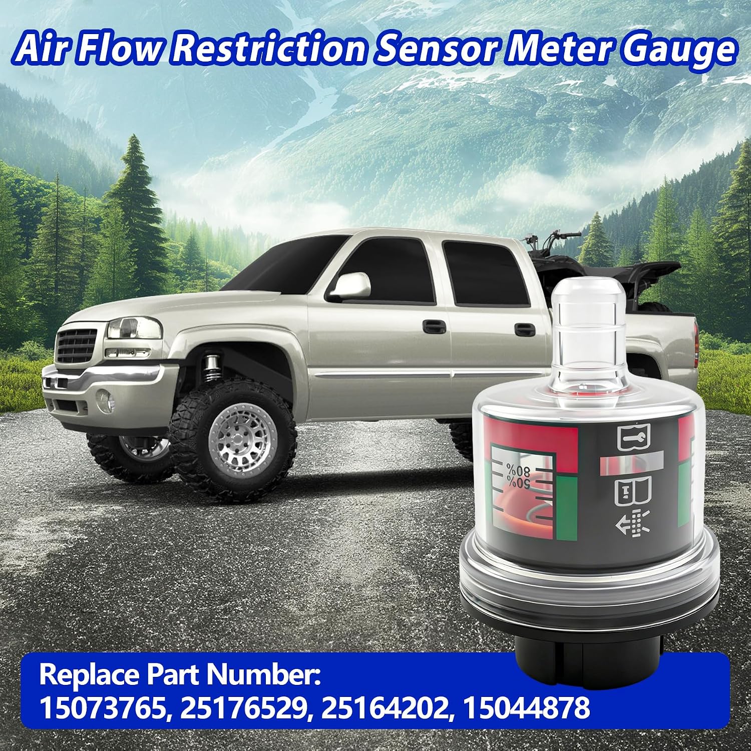 15073765 Air Flow Restriction Sensor Fit for GMC Sierra 1500 1999-2009 | Air Filter Restriction Indicator Replace 25176529 25164202 15044878