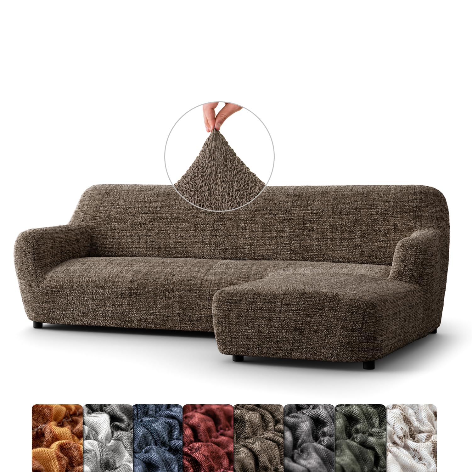 Menotti Vittoria Choco L Shape Sofa Cover - Sectional Covers - L Shape Couch Cover - Soft Fabric Slipcovers - 1-Piece Form Fit Stretch Furniture Slipcover -Microfibra Printed - (L-Shape Right)