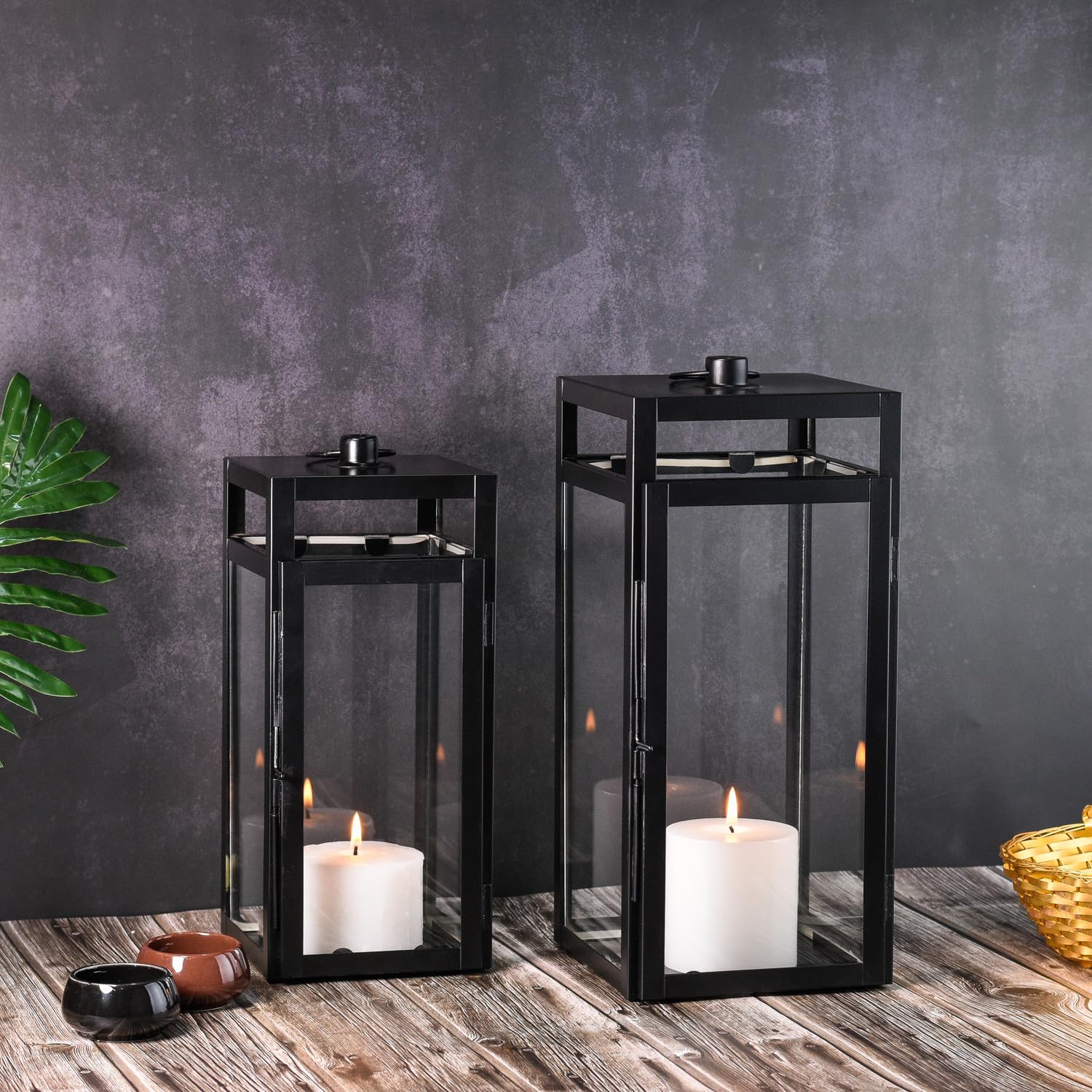 2er Set Skandinavisches Gartenwindlicht Edvin modern aus Metall 35 cm