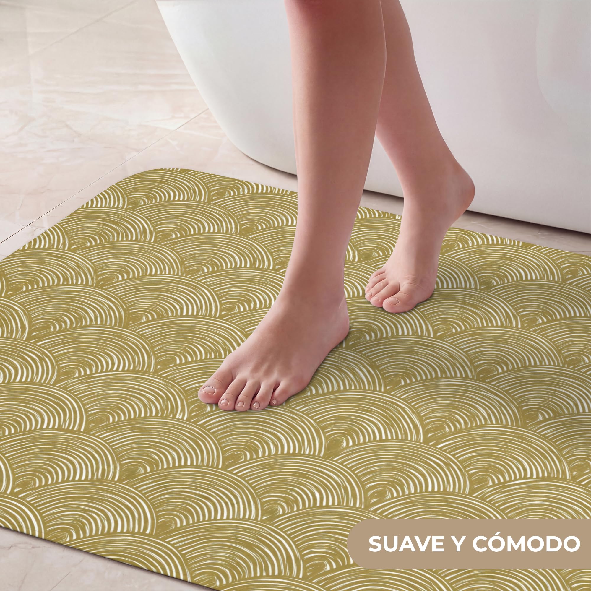 Alfombra Baño Rectangular 90x60 cm Decoracion Bathroom Mat Non Slip Shower Lavable Antideslizante Alfombrilla Tapete Banheiro Abanico - Geométrico - Verde