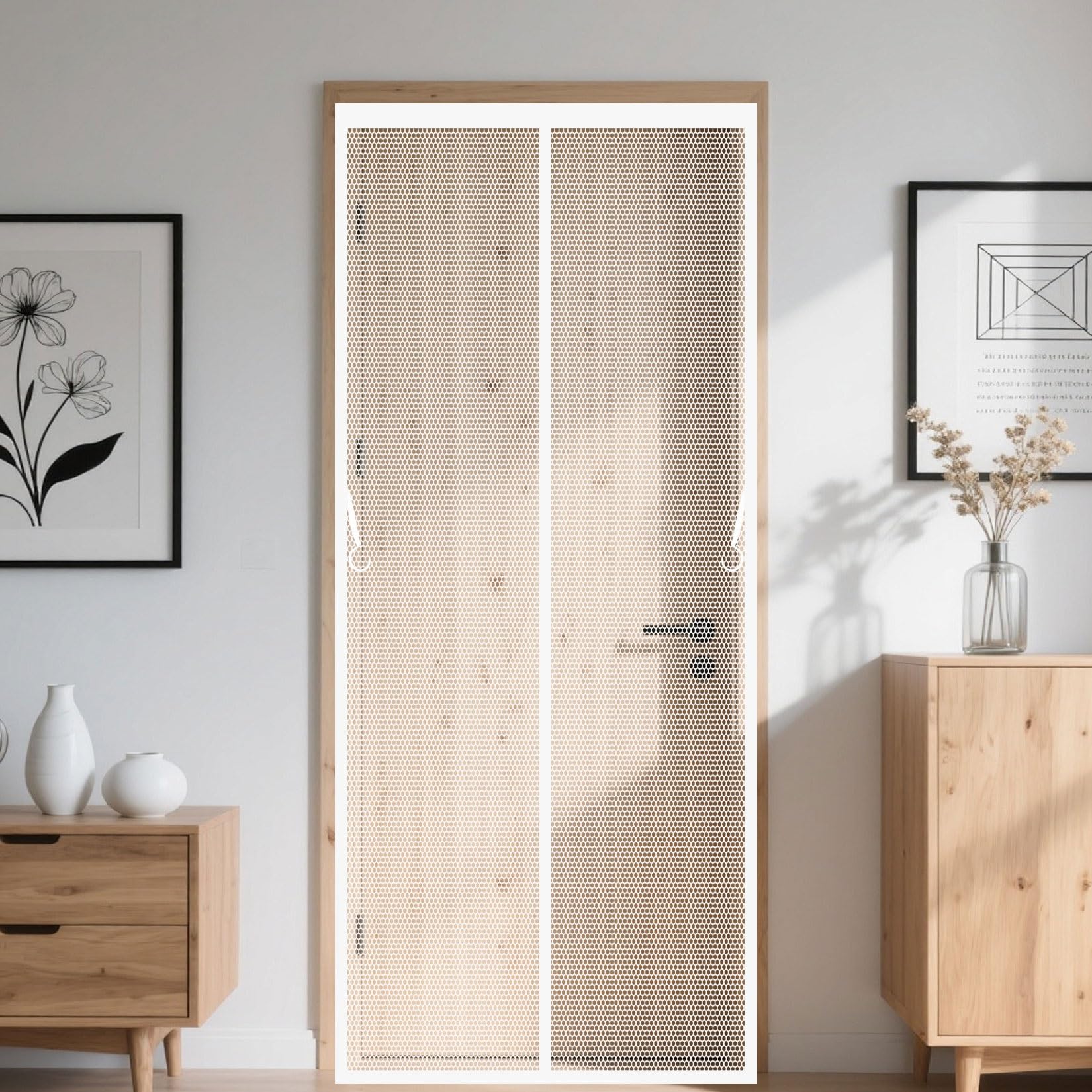Liujyuan White Magnetic Screen Door 60 X 153 Cm With Magnets, Magic Tapes, Polyester Fly Screens Doors Nets Without Drilling, Heavy Duty For Living Garage Doors,