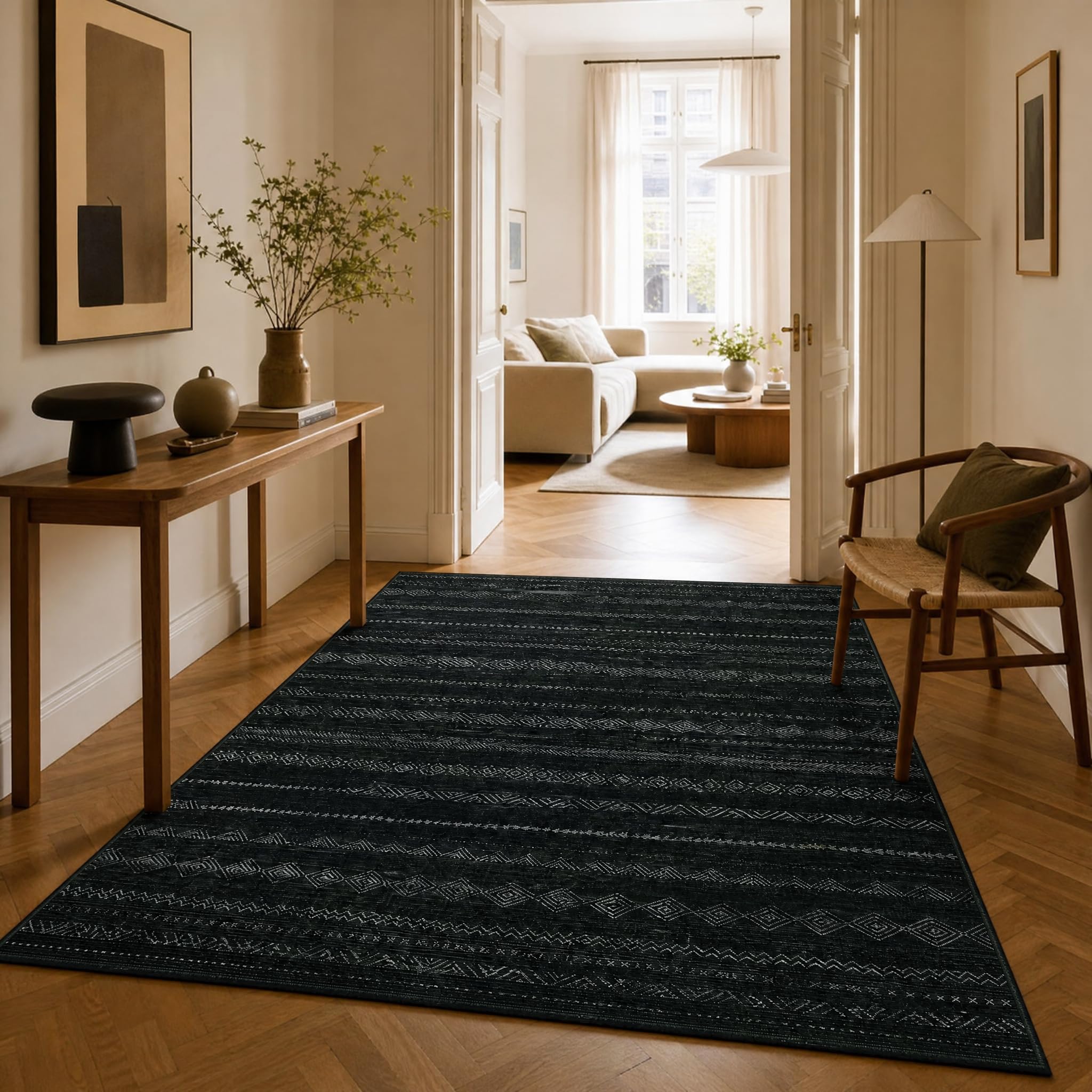 FairyStyle Moroccan Area Rug Washable Black 120 x 170 cm for Living Room — image 1