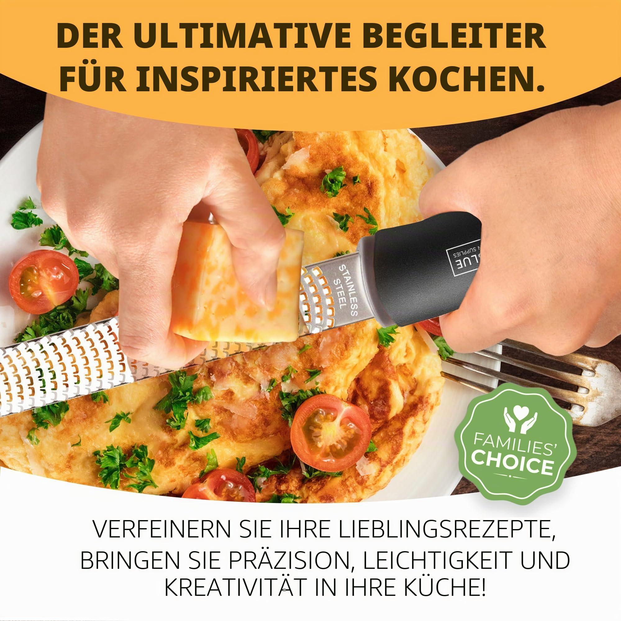 ORBLUE Käsereibe Zitronenreibe Zester Reibe Fein Parmesanreibe Handreibe Rasiermesserscharfe Premium Edelstahl Reibeoberfläche- für Hartkäse - Ingwerreibe