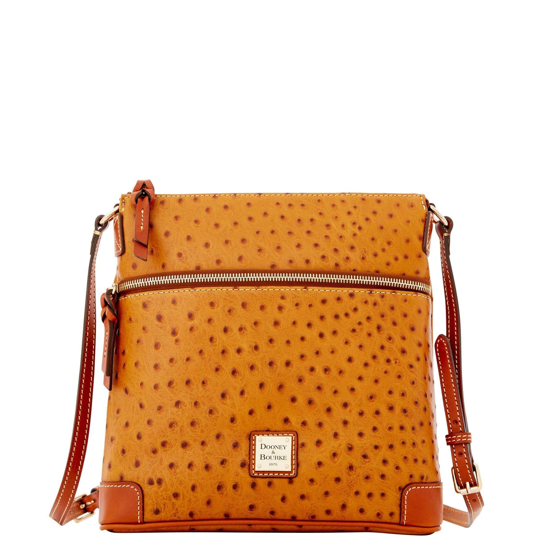 Dooney Bourke Ostrich Emb Leather Crossbody Purse Tan