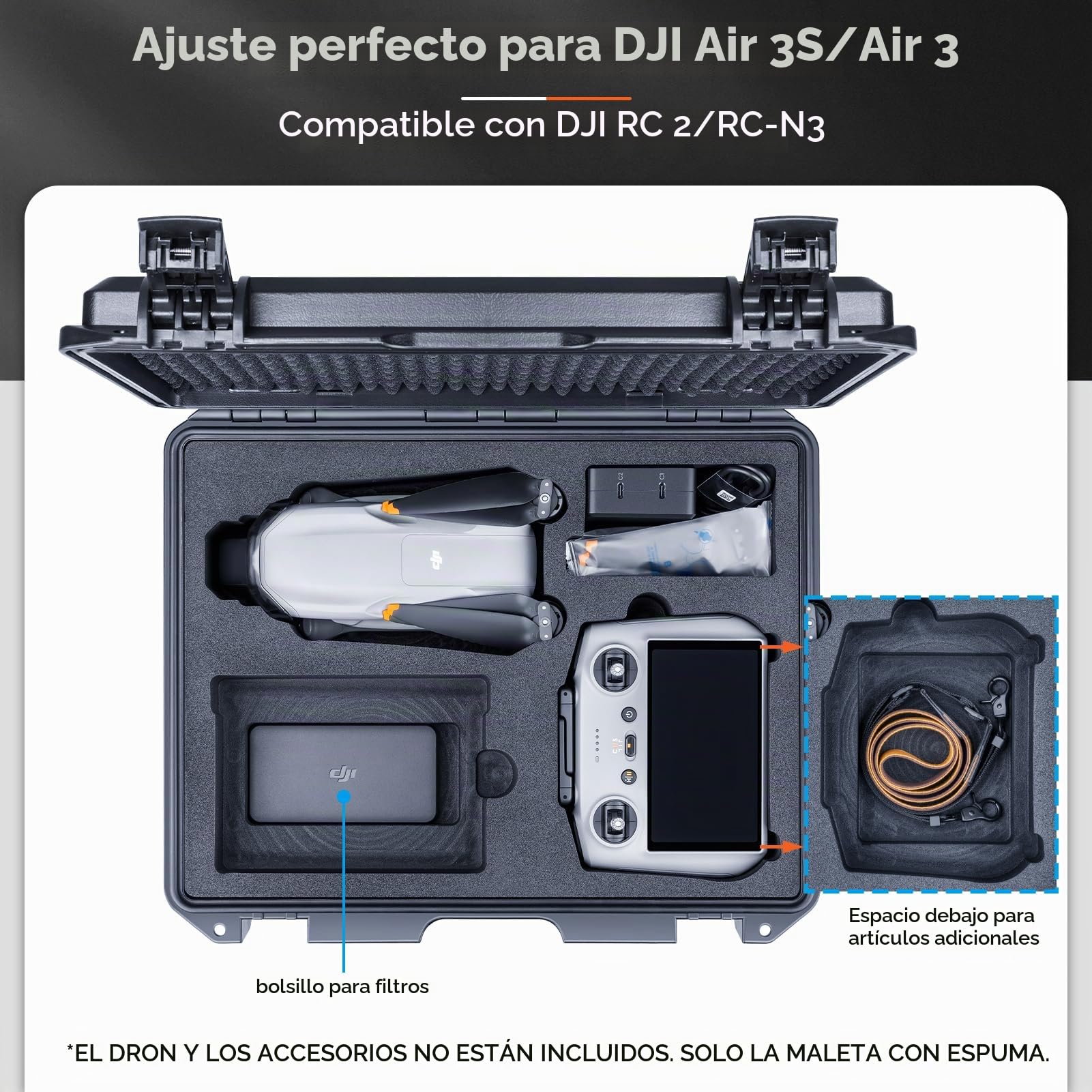Lykus Titan MA310 Maletín/Maleta/Estuche/Case Impermeable para dji Air 3S/Air 3 y dji RC 2/RC-N2, Compatible con Correa RC [Solo MALETÍN]