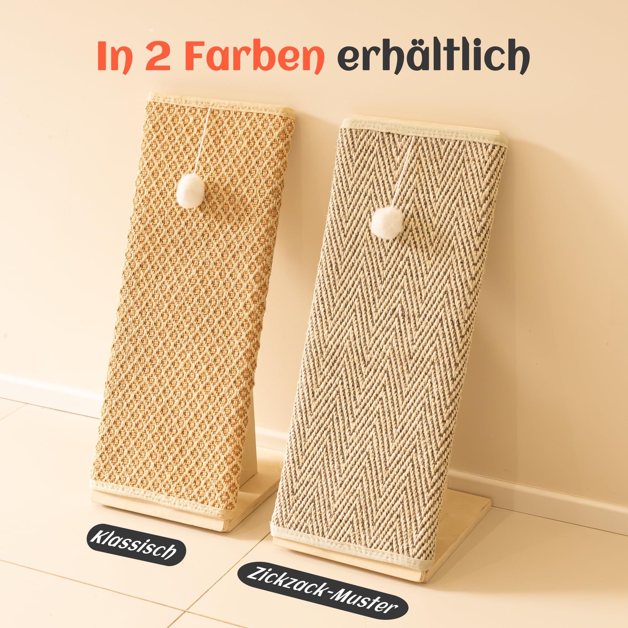 PETKARAY Kratzbrett Katze, 65 cm Kratzsäule aus natürlichem Sisal mit Rampe, stabiles L-förmiges Katzen-Kratzmöbel zum Schutz von Möbeln, Kratzbrett für Wohnungskatzen