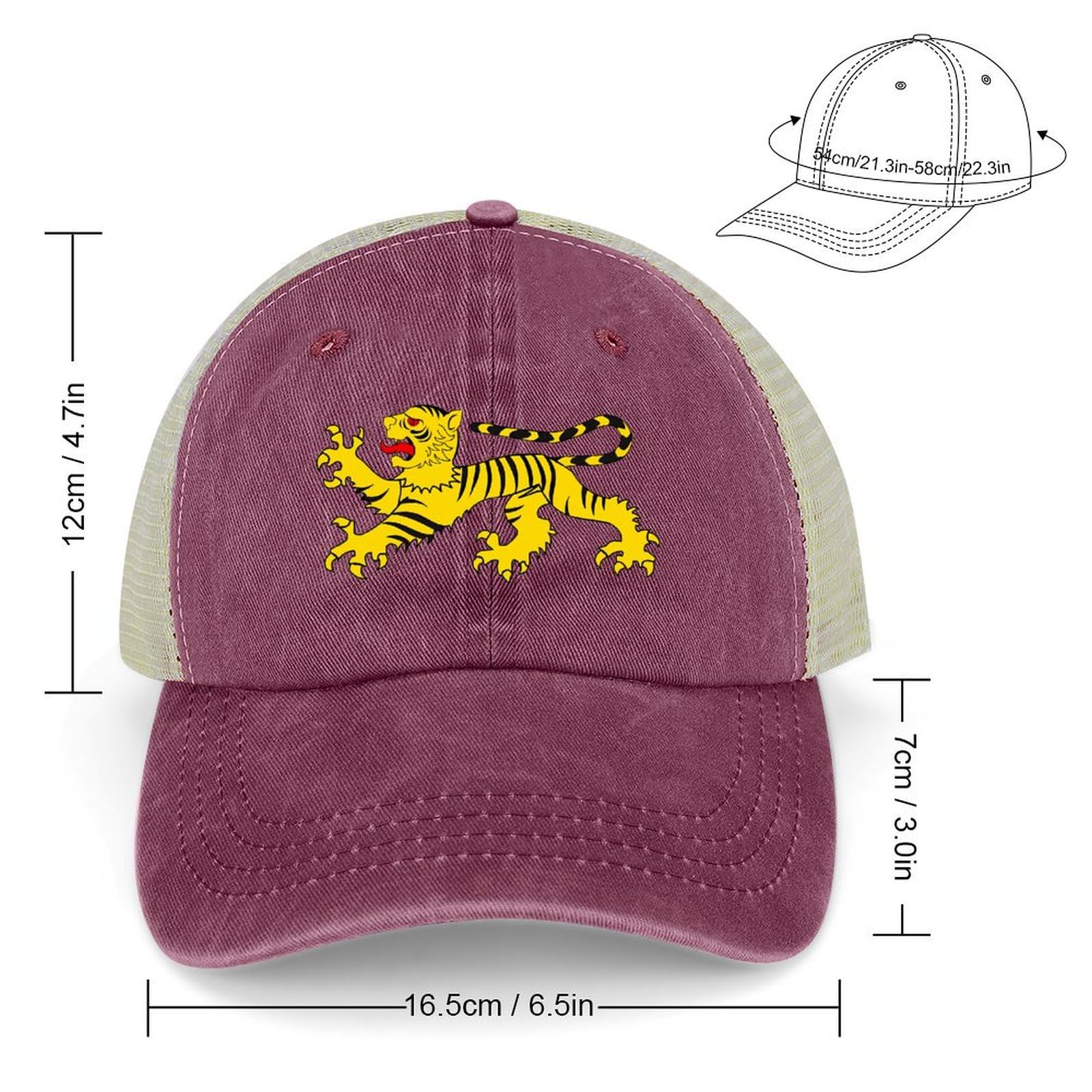 Heraldic Tiger Classic Baseball Mesh Back Cap Golf Dad Hat Adjustable Snapback Hats for Men Women