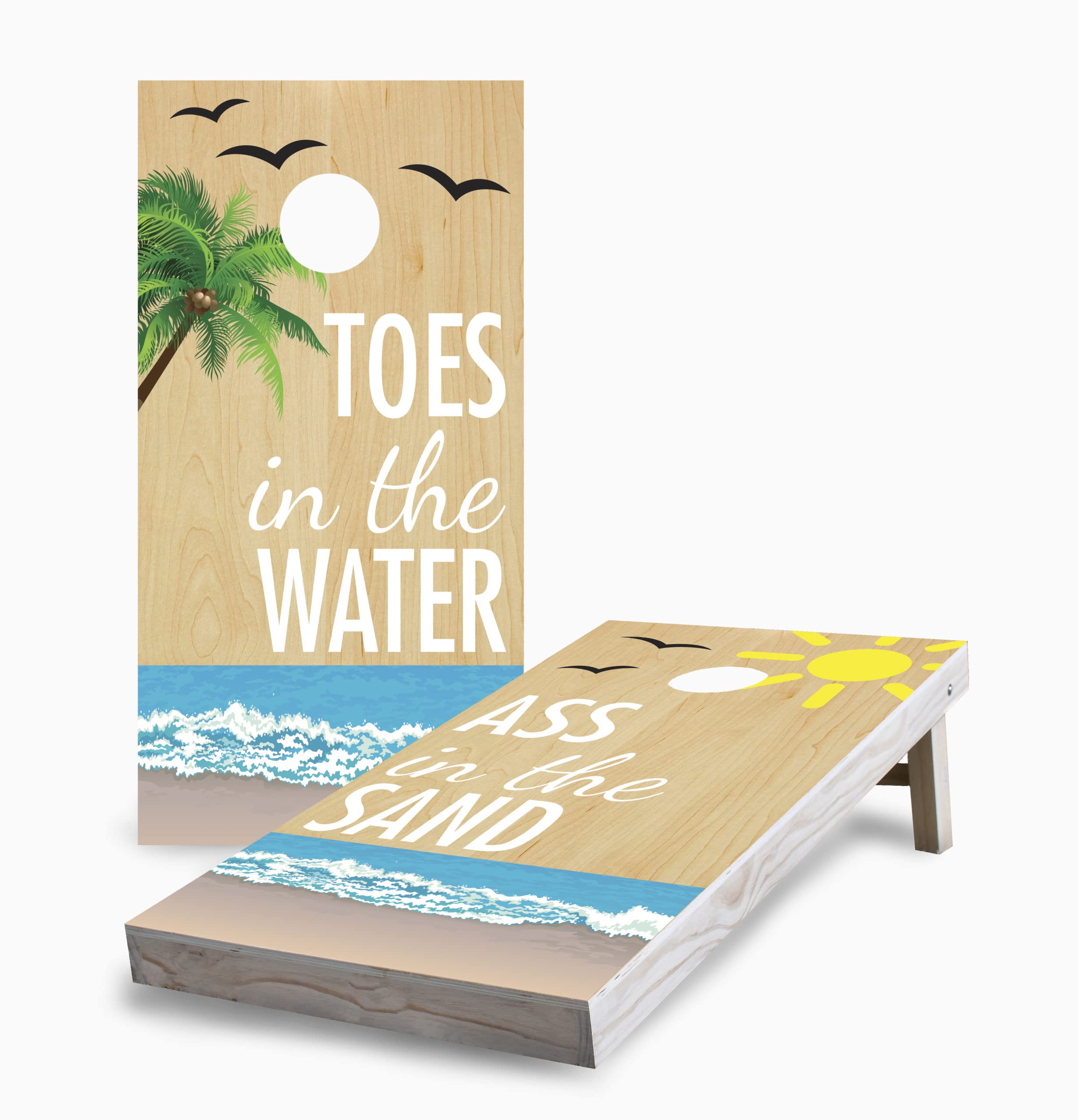 Skip's Garage Toes in The Water Cornhole Set Regulation Size - Custom Cornhole Boards - Includes 8 Corn Hole Bags & More