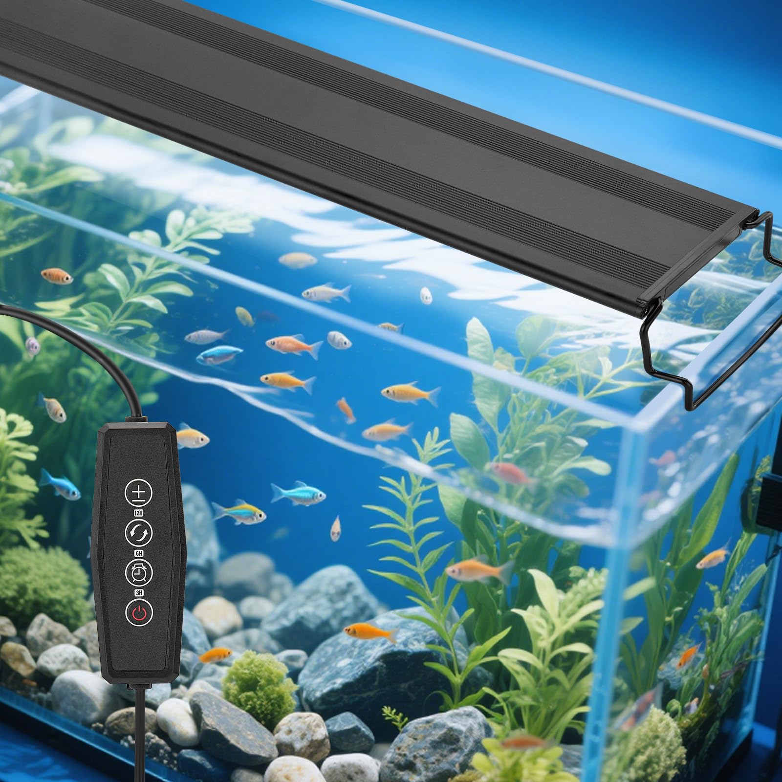 LED Aquarium Light Full Spectrum for Planted Fish Tank, Adjustable Brightness with Timer, Aluminum Alloy Shell, Extendable Brackets (18-24inch) - image 6