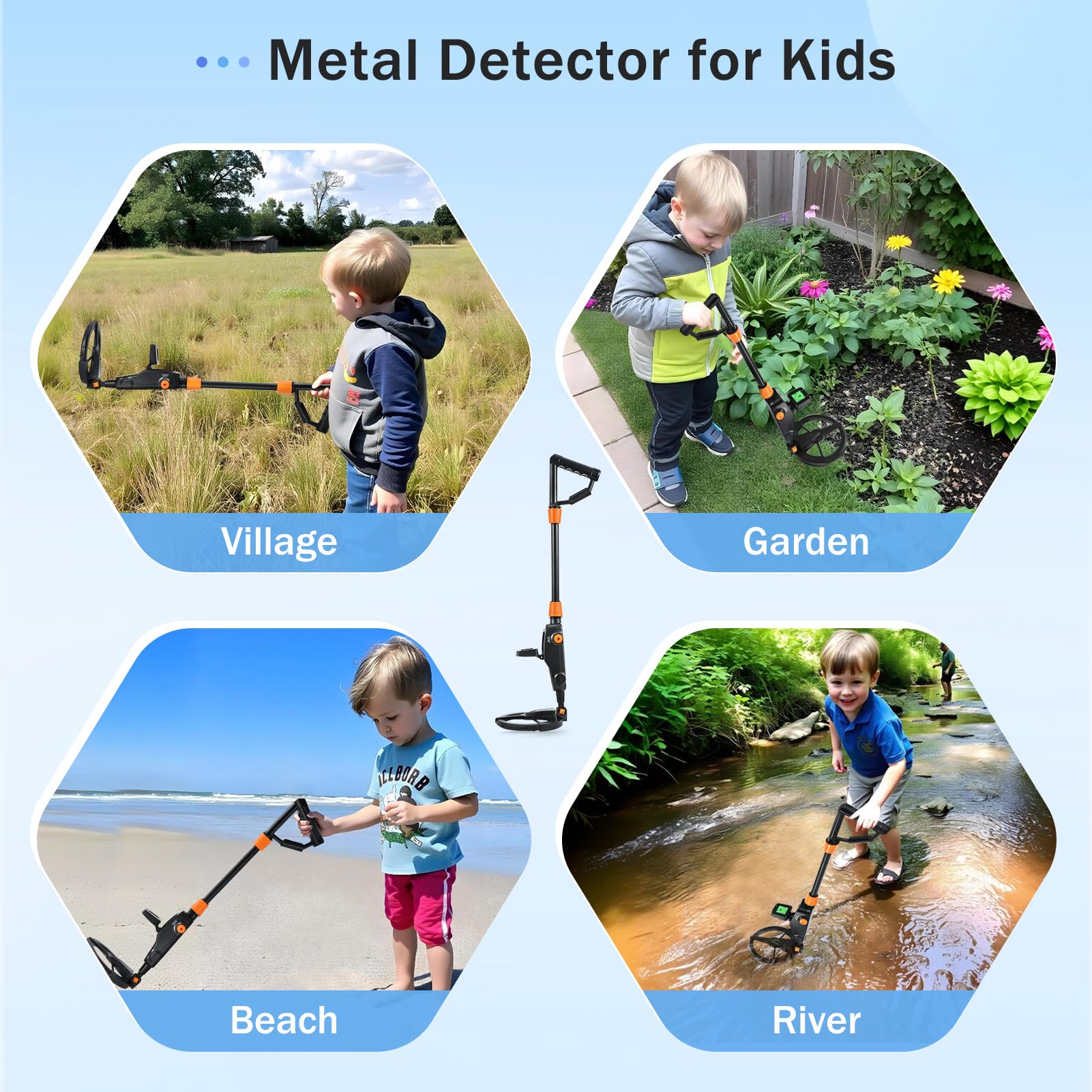 Metal Detector Bambini, Leggero Metal Detector per Bambini Regolabile ad Alta Sensibilità con Display LCD e Indicazione SUONO, Bobina Impermeabile IP68, per Regalo Principianti E Bambino