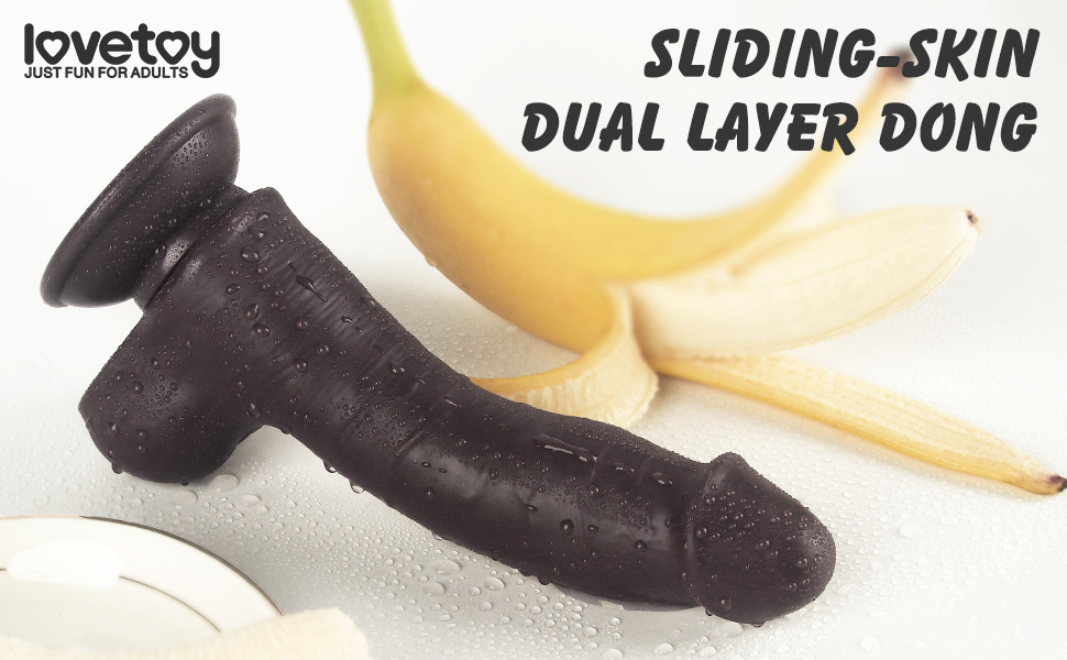 lovetoy 8" Black Dildo, Dual layered sliding skin dildo on Amazon Live