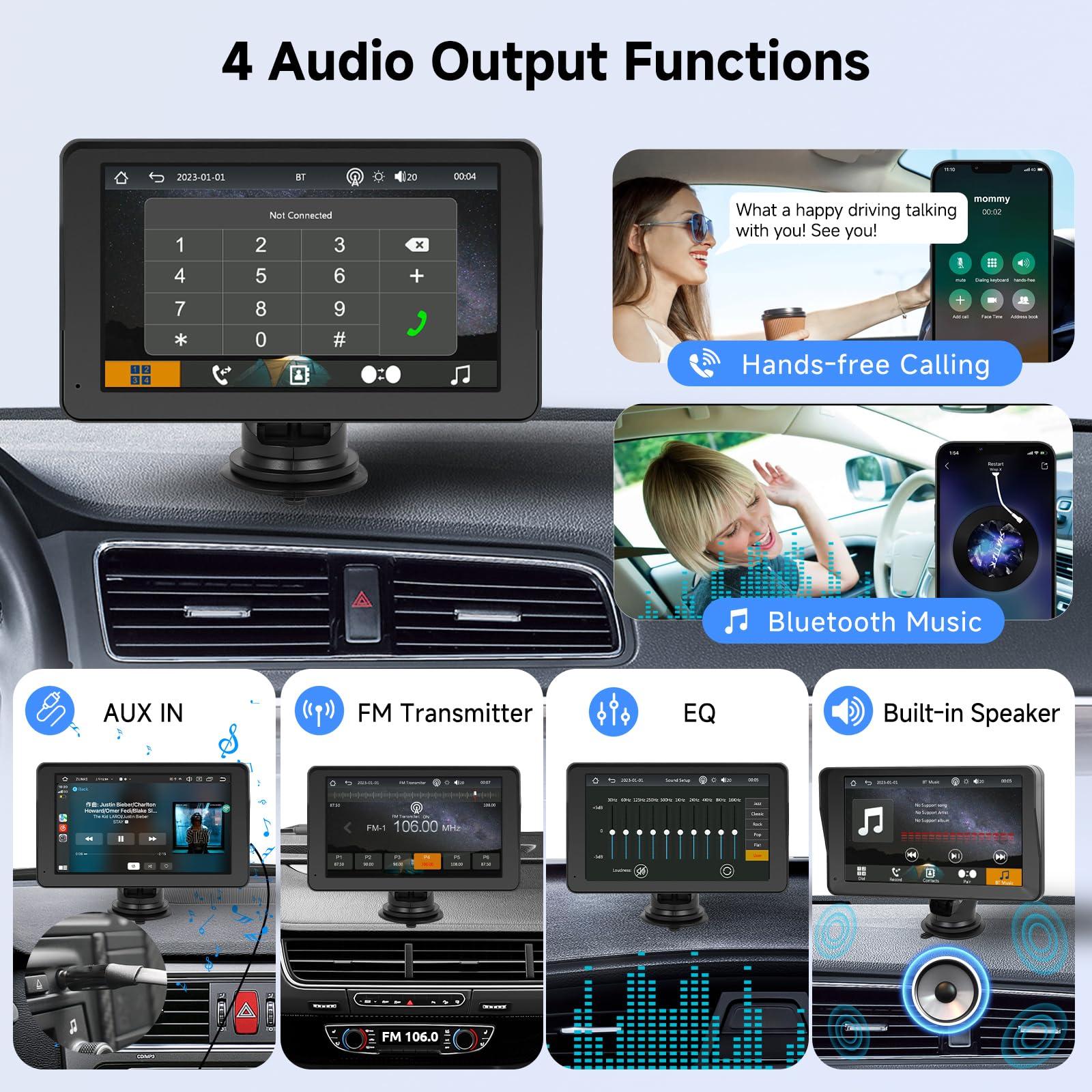 Hodozzy Carplay/Android Auto Radio Coche Receptor de Medios Digitales 7 Pulgada Touchcreen