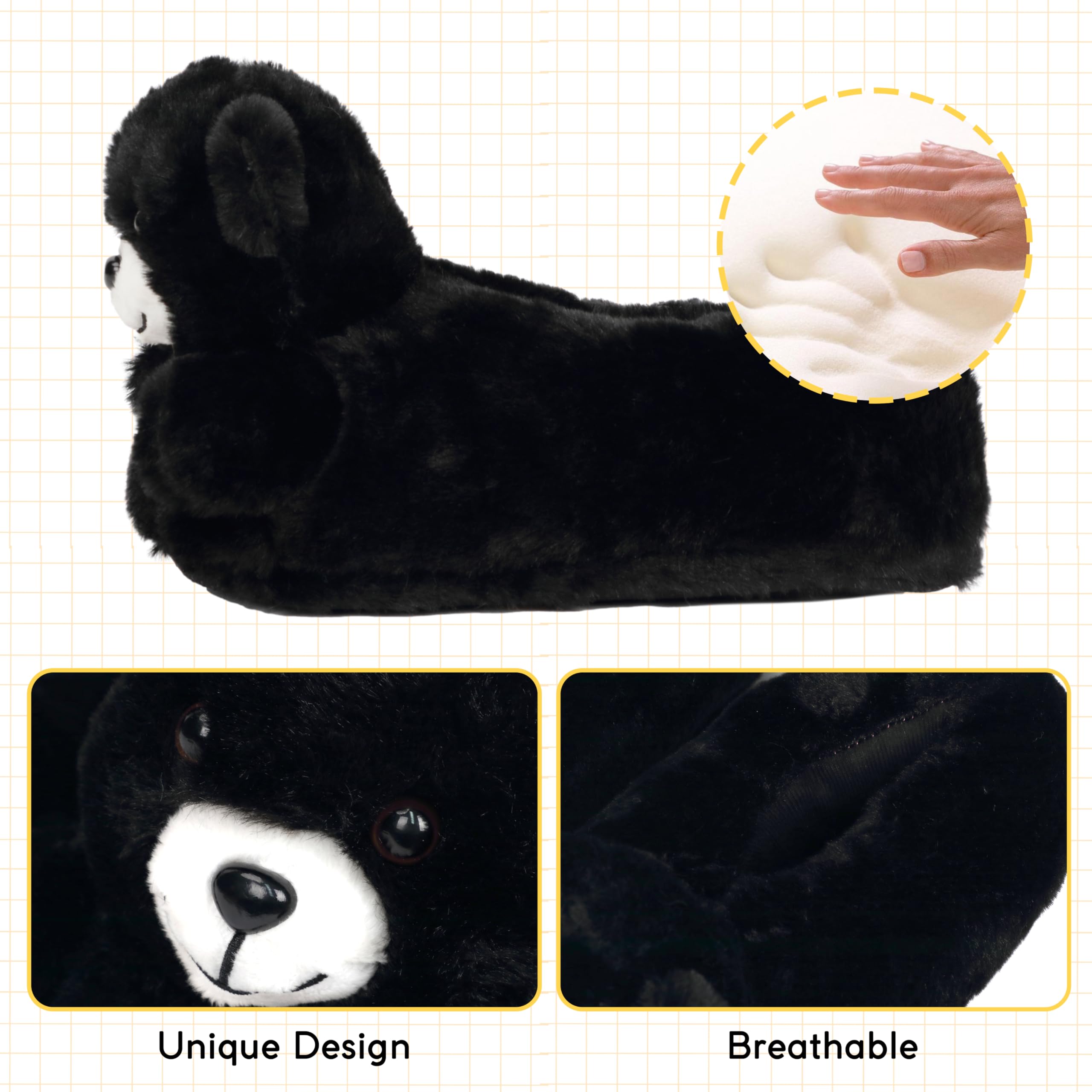 Cute Women Penguin Animal Slippers Fluffy Warm Plush House Shoes Novelty Soft Slippers Cartoon Gifts for Birthday Christmas: 5-6 Black Bear