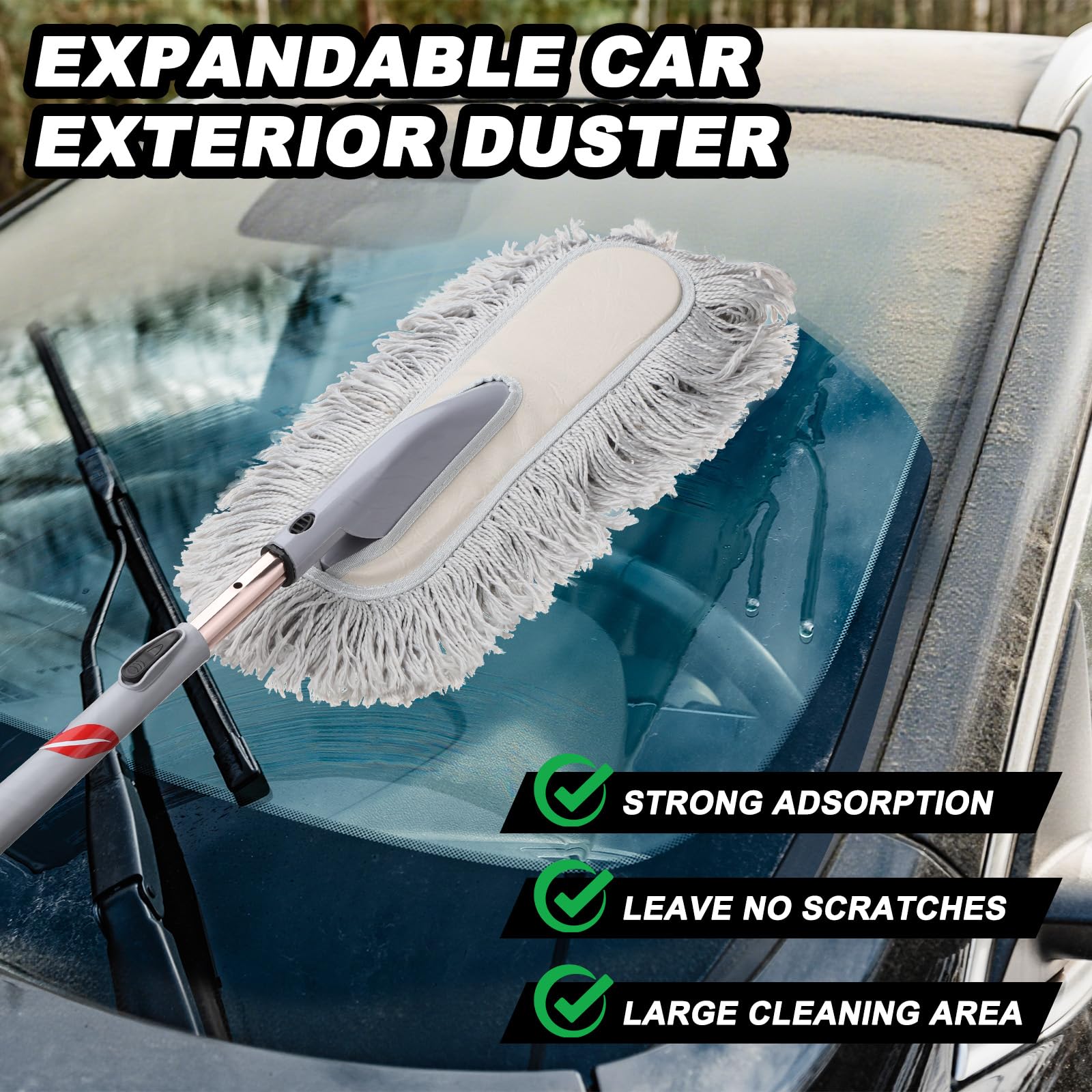 sourcing map Brosse de nettoyage extérieure anti-rayures pour voiture, outil de nettoyage de voiture souple haute densité avec poignée rétractable pour voiture, SUV, camion, moto, nettoyage de la