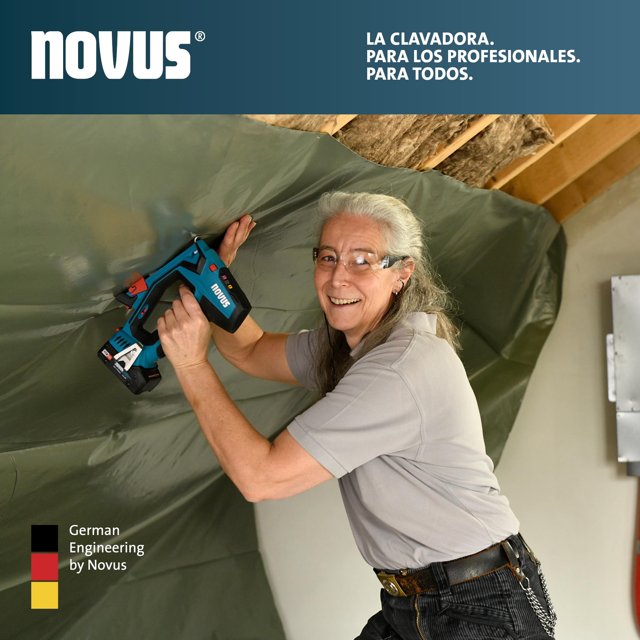 NOVUS TOOLS Juego de grapadora de batería J-551 con 9.800 grapas, para grapas de alambre plano de 6-14 mm y clavos de 16 mm, compatible con batería CAS de iones de litio de 18 V, sin batería