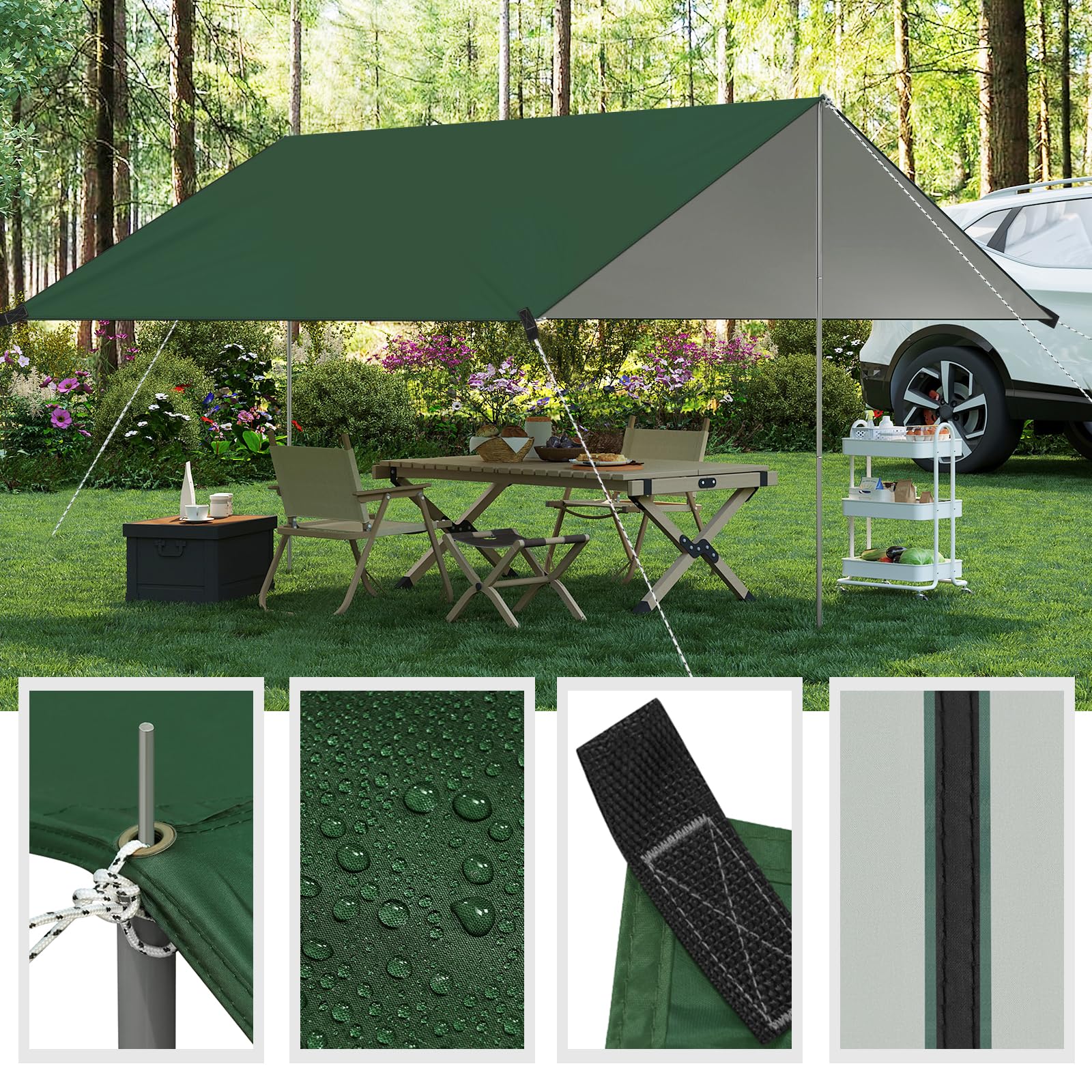 WOLTU Zeltplane Wasserdicht, Tarp mit Stangen Ösen, Camping Plane Sonnenschutz Ultraleicht, mit Windenseilen Erdnägeln Aufbewahrungstaschen, für Picknick Wandern