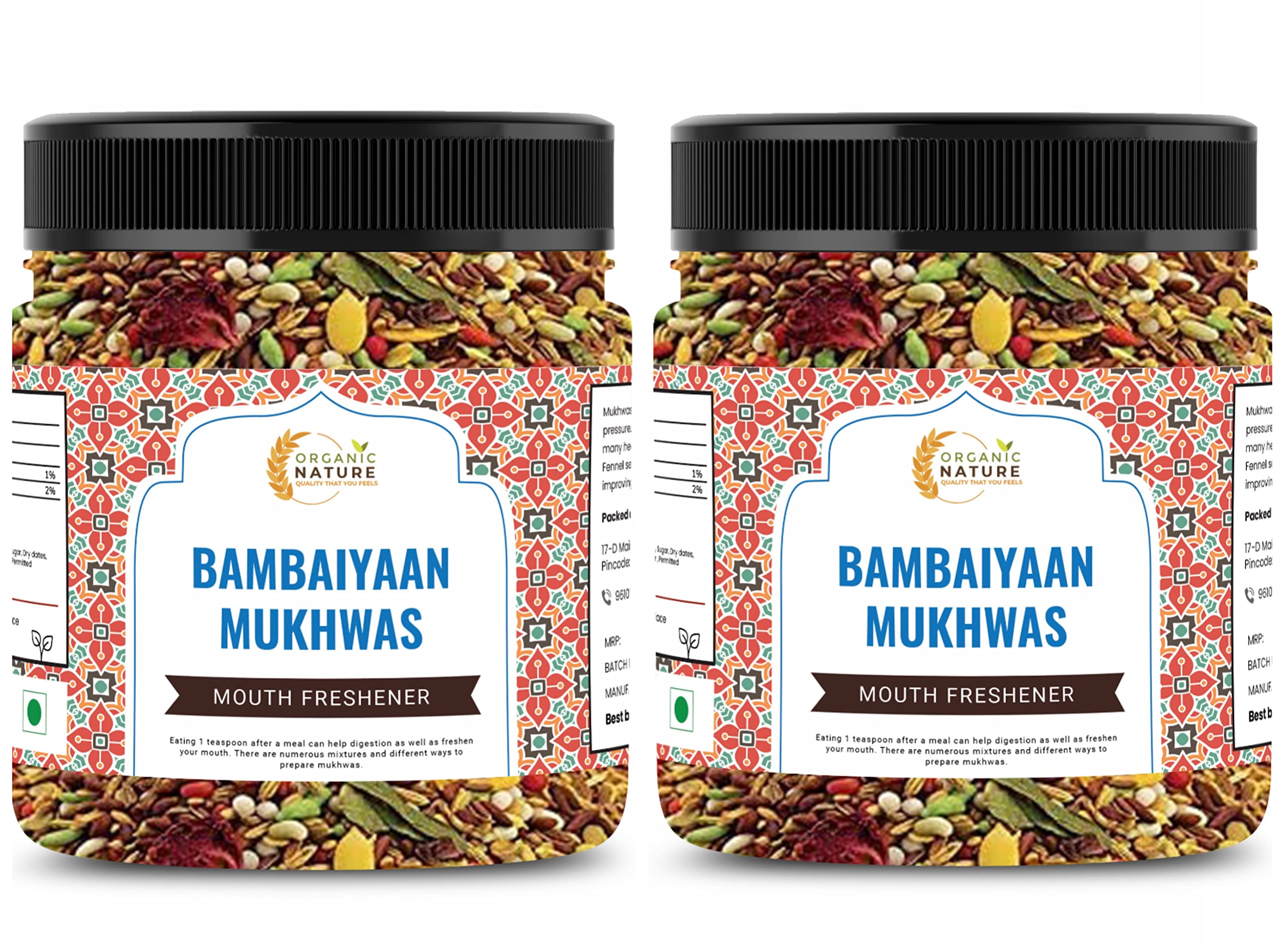 Organic Nature Homemade Bambaiya Mukhwas Mouth Freshener (Jar Pack) (600 Grams (Pack of 2 of 300 Grams))