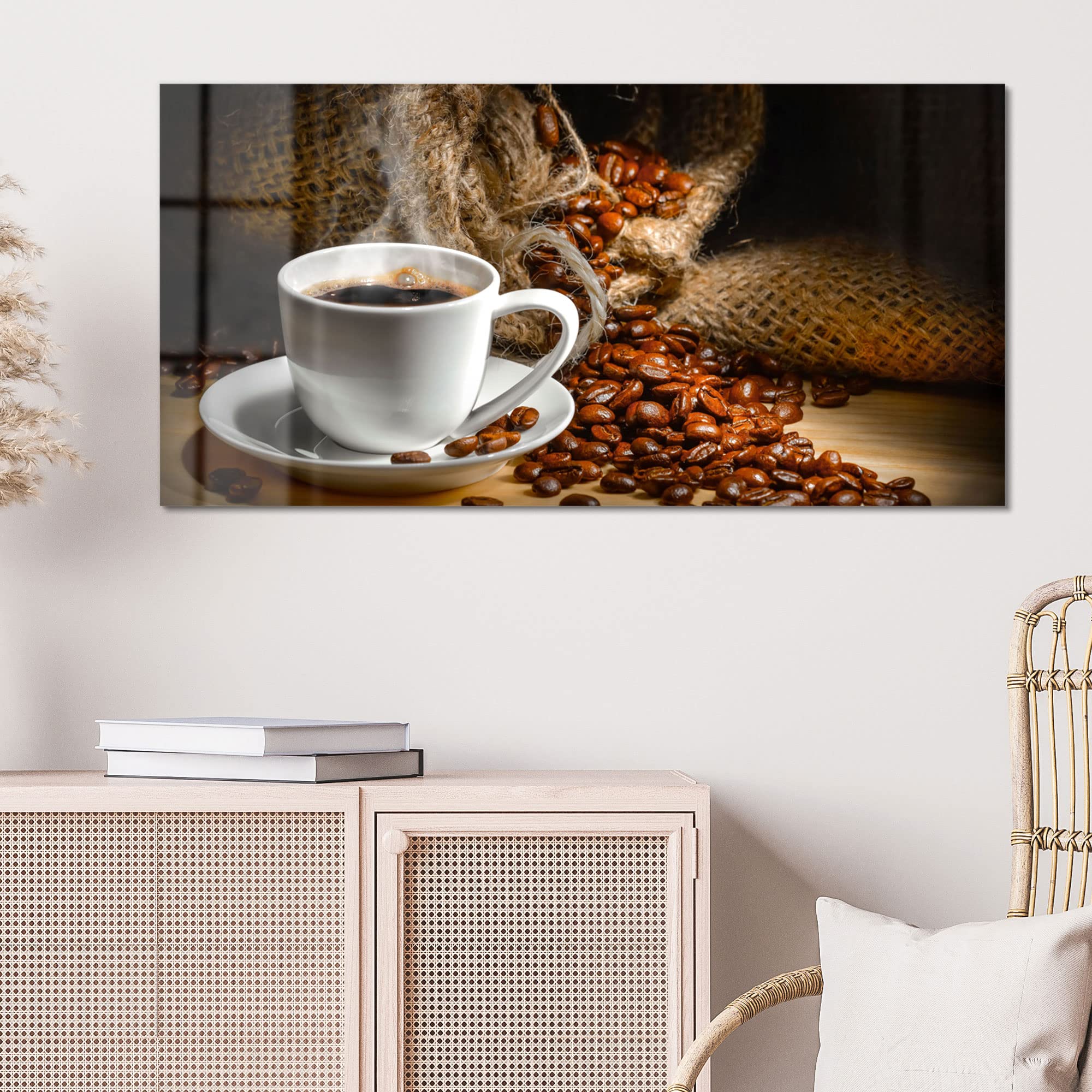 DEQORI Obraz na szkle prawdziwe szkło | motyw obrazkowa przyjemność picia kawy | poziomo jednoczęściowy 100 x 50 cm | piękna dekoracja | obraz ścienny do salonu, sypialni, korytarza i kuchni | nowoczesna dekoracja ścienna