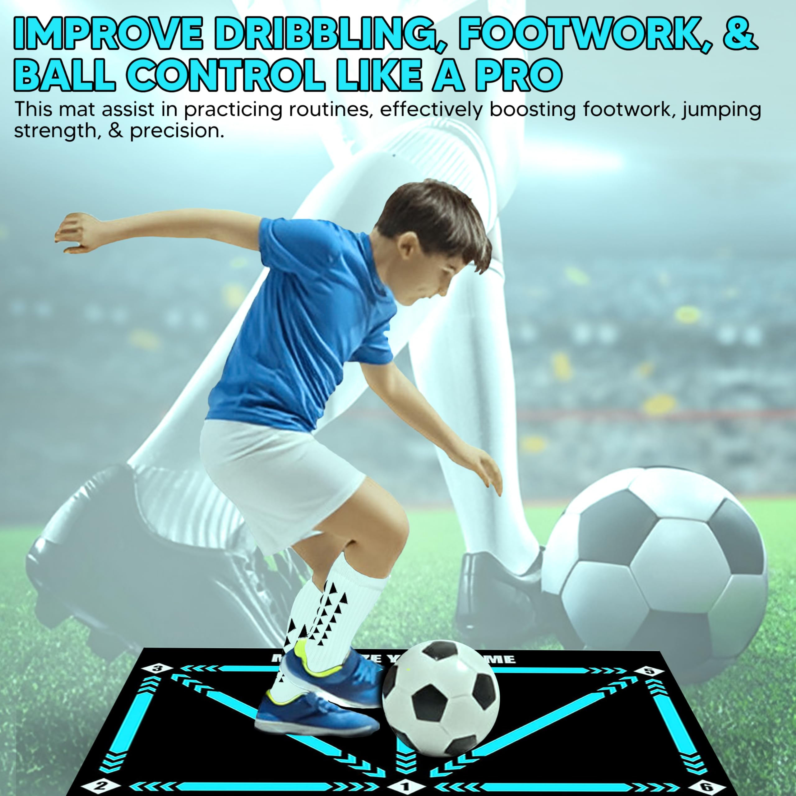MC Tappetino Allenamento Calcio Football Mastery Skills XL – 90x60 Cm, Per Dribbling E Controllo Palla, Con App FPRO, Regalo Per Bambini E Adulti - 2