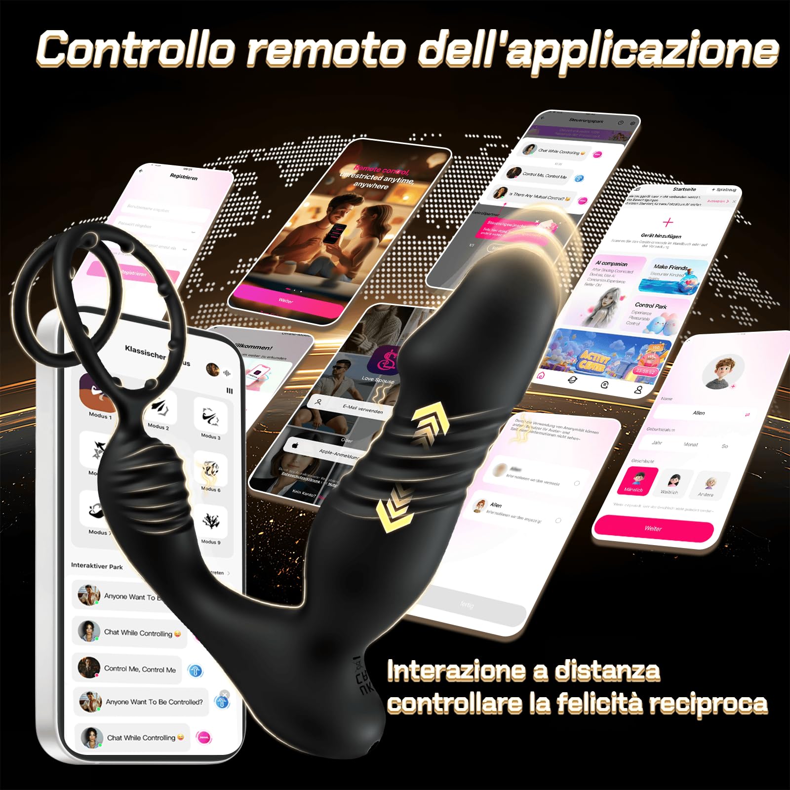 Vibratori Anali per Uomo Stimolatore Prostata Uomini Massaggio Prostata con Anello per Pene Anal Plug con 9 Modalità di Spinta e Vibrazione Sex Toys Uomo Anale Vibratore Dildo Anale Controllo APP