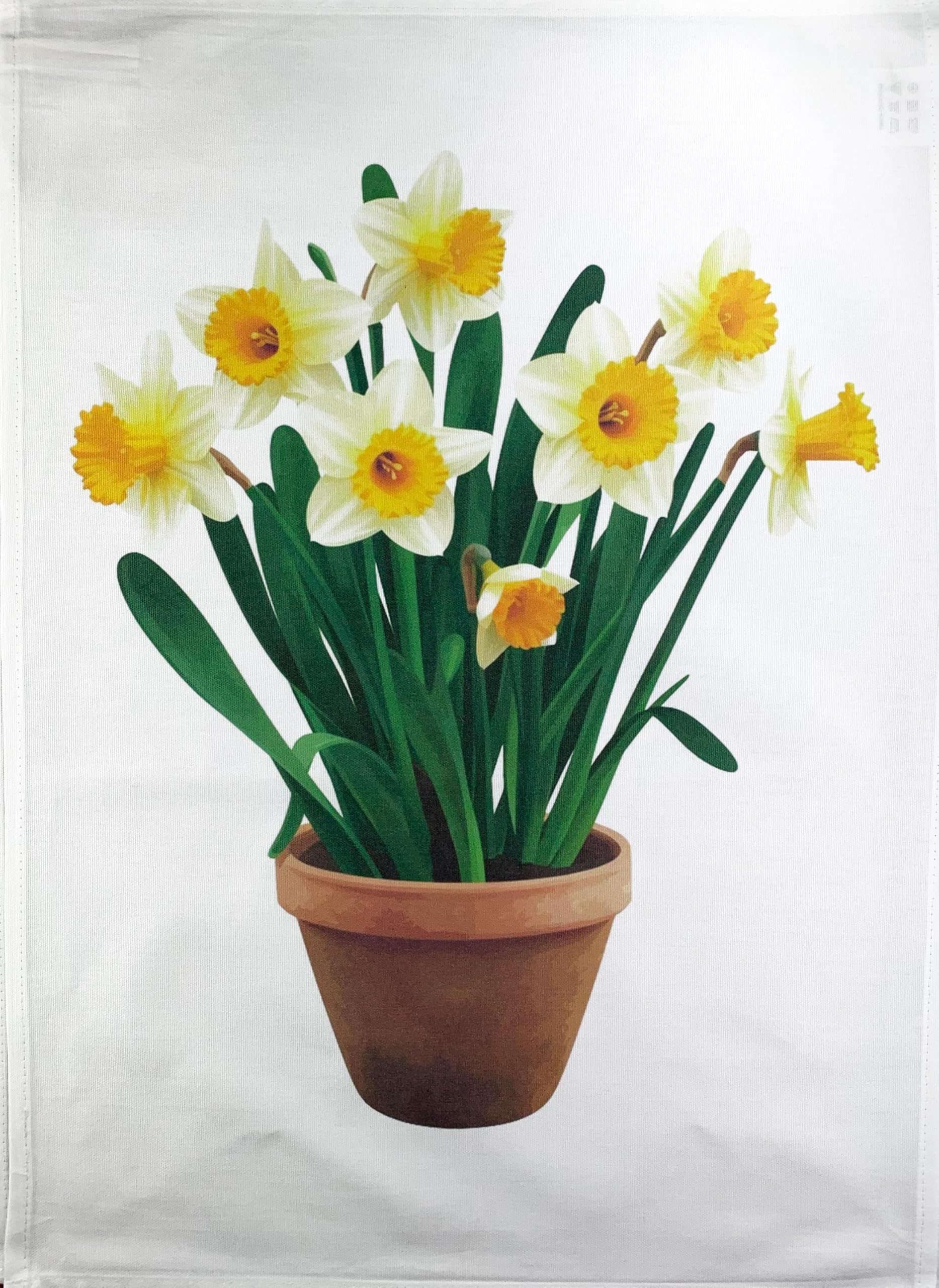Half A Donkey White Pot Of Spring Daffodils Large Cotton Tea Towel
