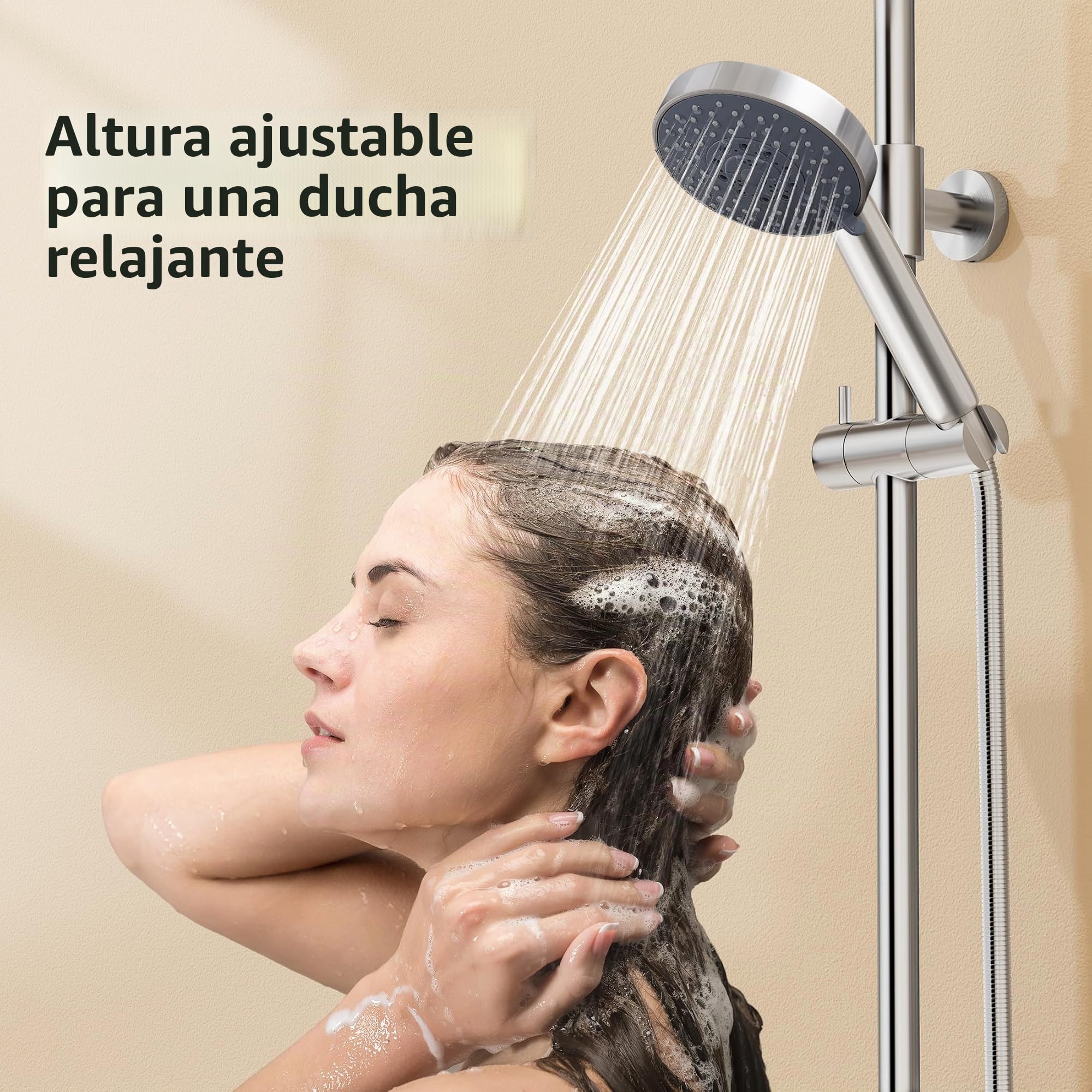 KES Barra de ducha con alcachofa de alta presión, barra 78 cm