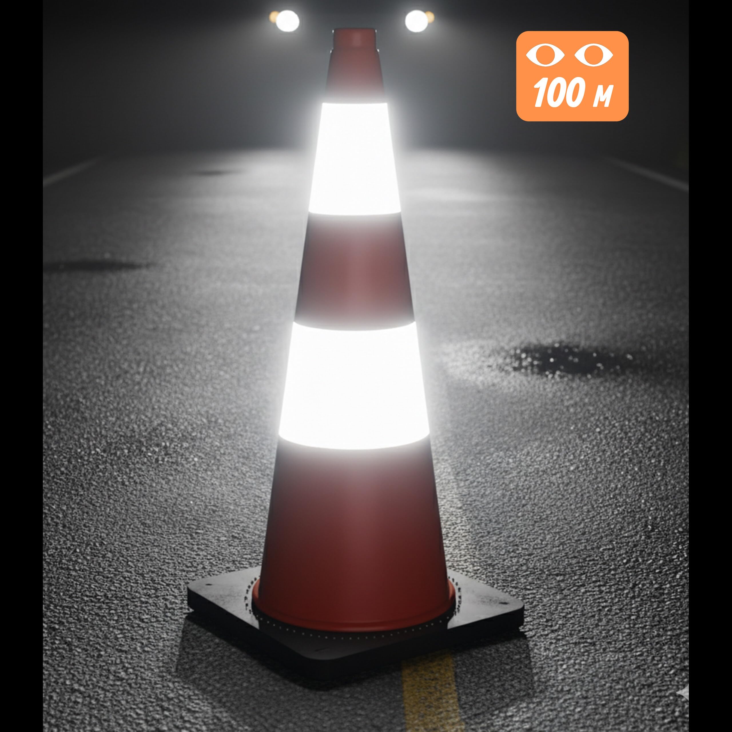 Relaxdays señalización, 75 cm, Cono de Seguridad, Alta Visibilidad, Reflectante, PVC y Goma, Naranja/Plata, Plástico, Caucho, 72 x 36 x 36 cm