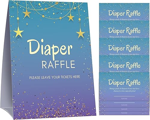 Twinkle Twinkle Little Star - Cartel para rifas de pañales y 50 boletos - Letrero de doble cara de 5 x 7 pulgadas, diseños luminosos de canción de