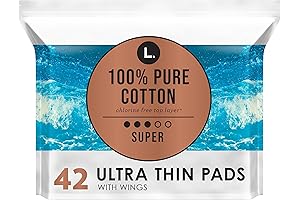 L. Ultra Thin Unscented Pads with Wings, Super Absorbency, 100% Pure Cotton...