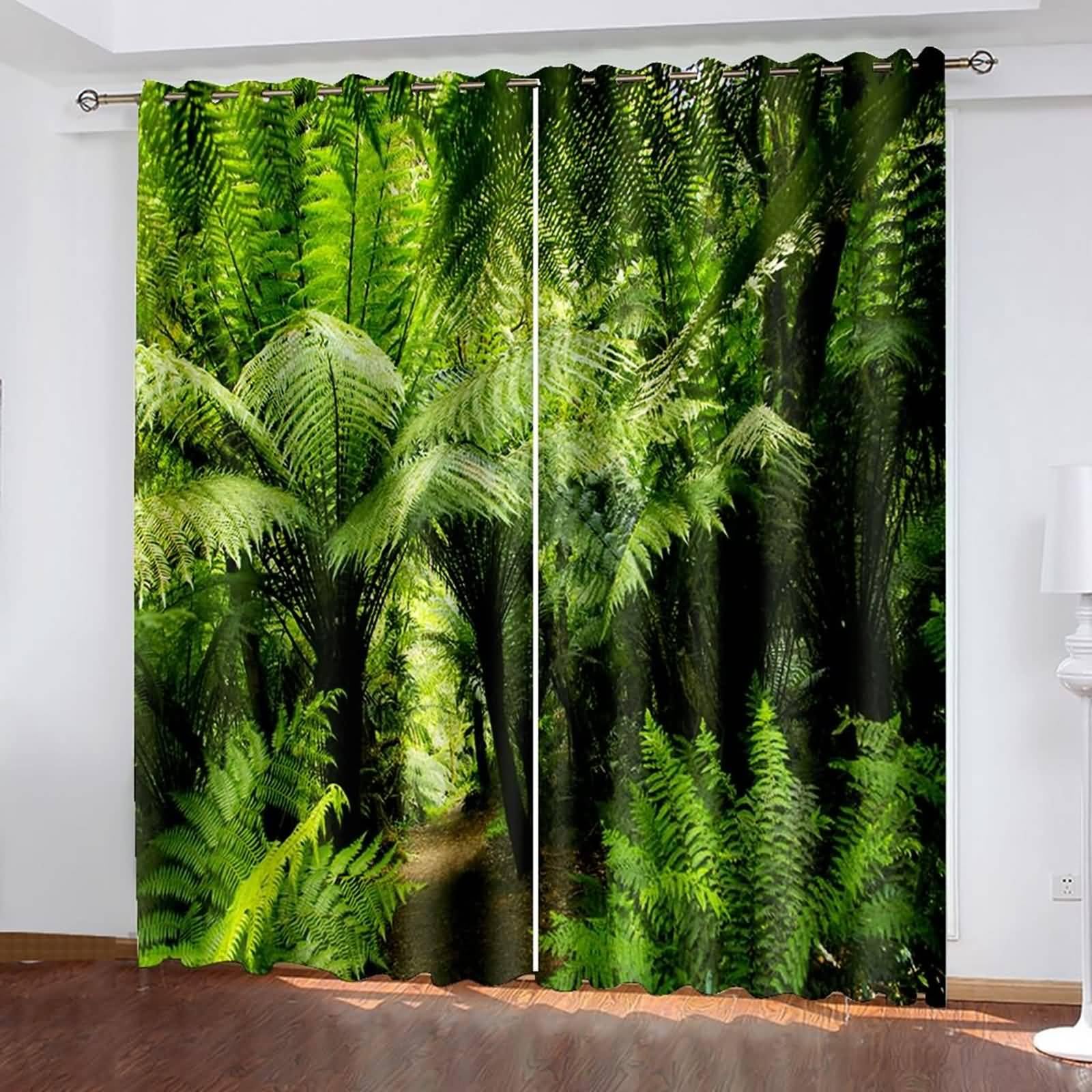 Fenster Verdunkelung, 132x160cm Grün Braun Grüne Tropische Pflanzen Sommer Vorhang Blickdicht mit Ösen Thermovorhang Kälteschutz Vorhänge Wohnzimmer Schlafzimmer Wärmeisolierend