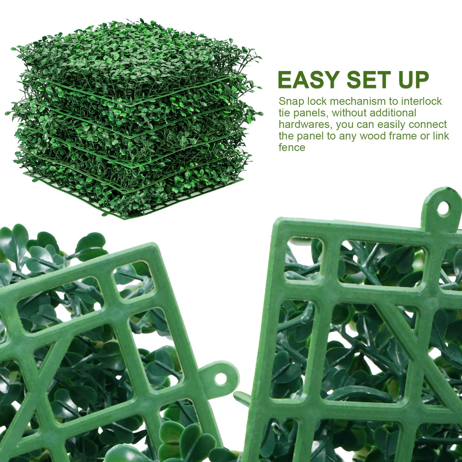 Grass Wall Panels, 10"x 10"(10pcs) Artificial Green Wall Panel Backdrop Greenery Wall with 100 Zip Ties, UV Protected Privacy Screen Faux Boxwood for Garden Yard, Indoor Outdoor Plant Wall Decor