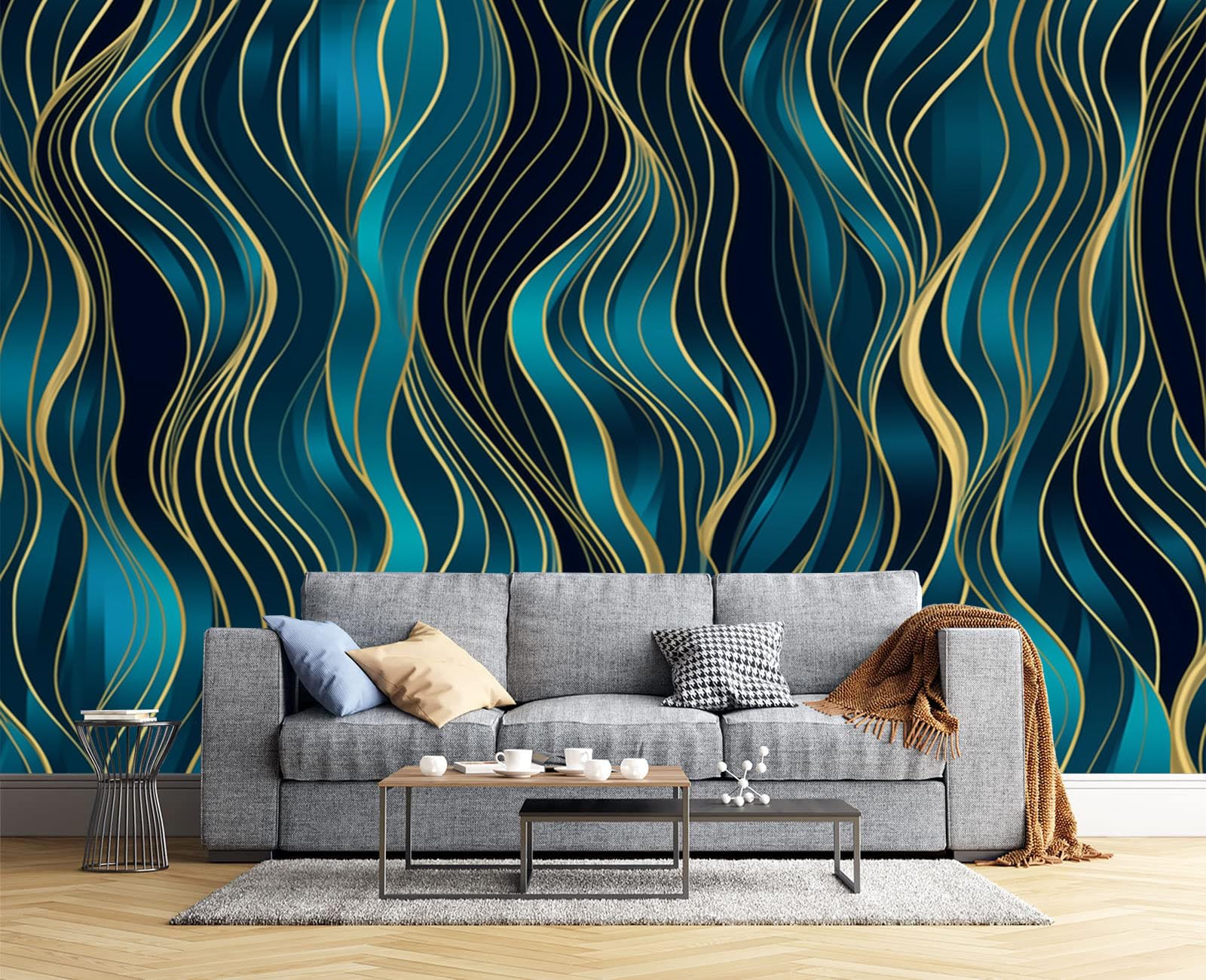 Tapisserie poster géant turquoise pour créer une ambiance cocooning dans la chambre