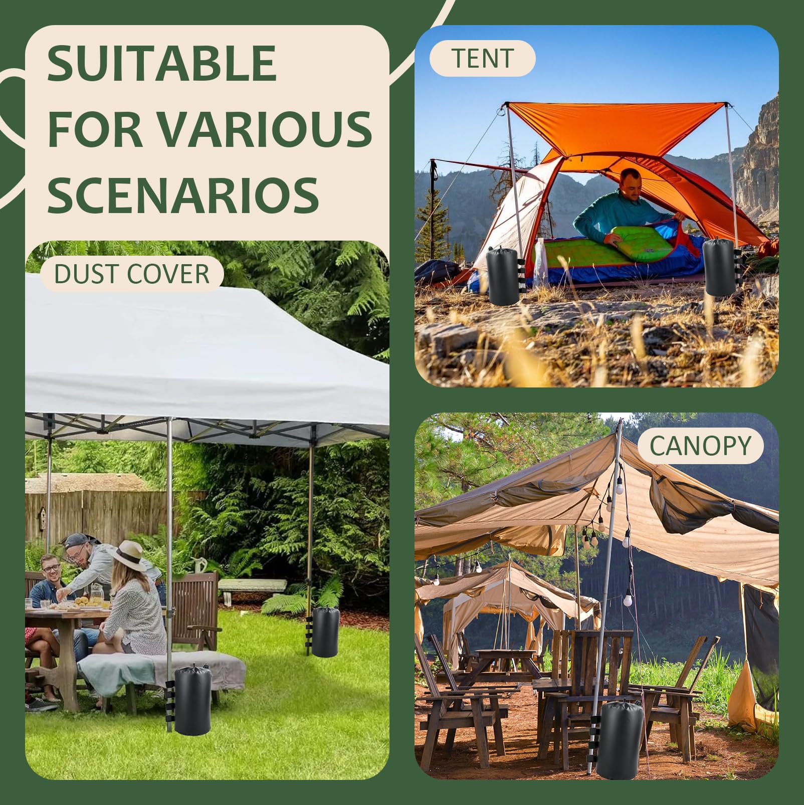4er Set Pavillon Sandsäcke, Gewichte für Pavillon, 20L Wassergewichtstaschen für Pop up Zelte, Windfeste Fixierung für Festzelte, Pavillons, Gartenzelte, Wiederverwendbar, Schwarz