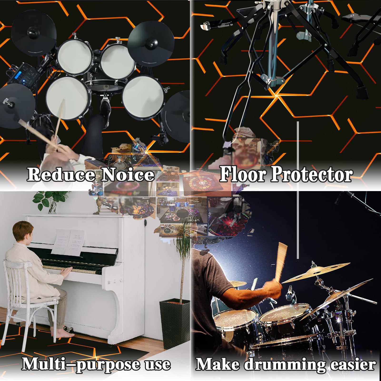 Mata do baterii elektronicznych dźwiękoszczelna mata bębnowa mata ochronna do akcesoriów perkusyjnych instrumenty muzyczne mata podłogowa mata akumulatorowa 160 x 140 cm