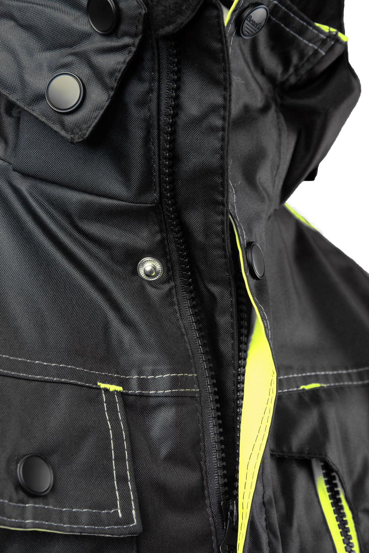 Arbeitsjacke Herren Winter wasserdicht warm gefüttert – reflektierende Warnschutzjacke mit Kapuze – robuste Winterarbeitsjacke Männer für Arbeit Baustelle Lager - mit vielen Taschen & Reißverschluss