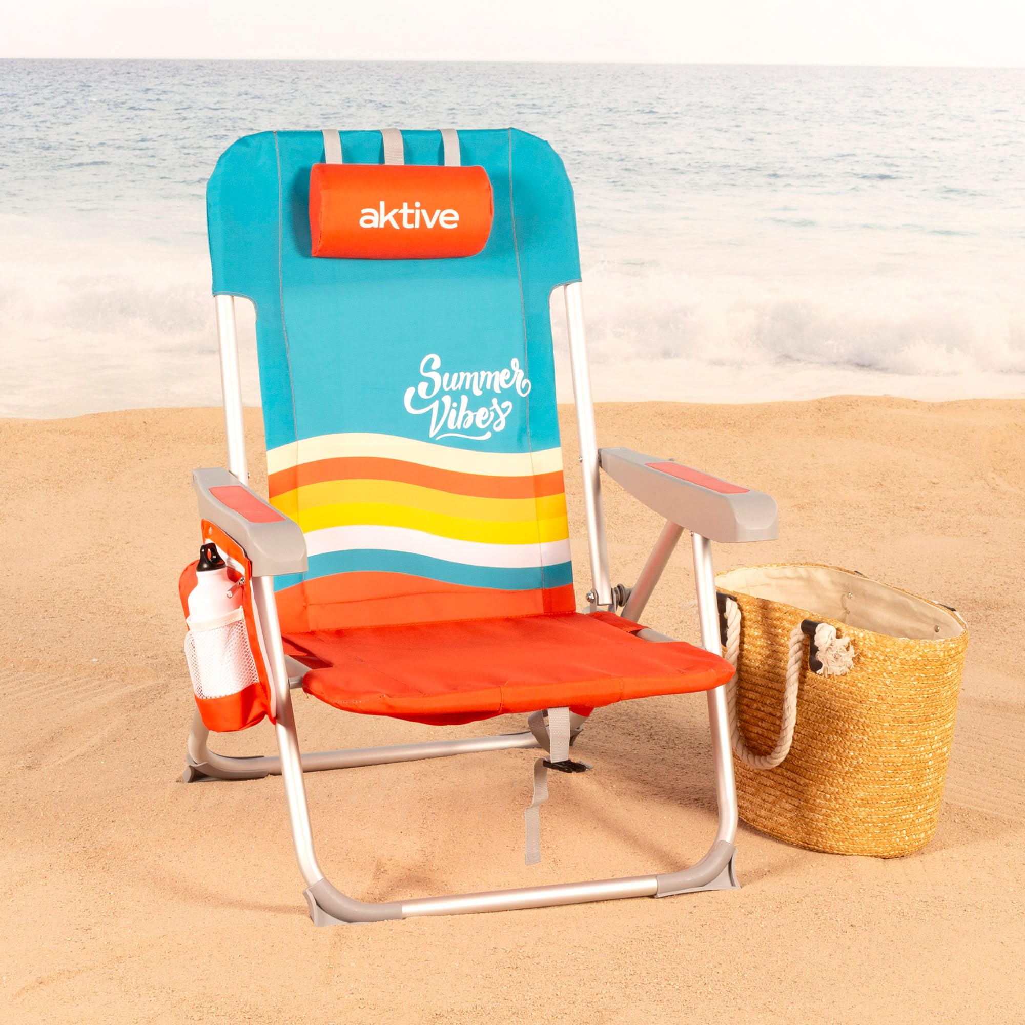 AKTIVE Chaise de Plage Pliable, Multicolore, 48 x 58 x 76 cm, Multi-Positions (62509)