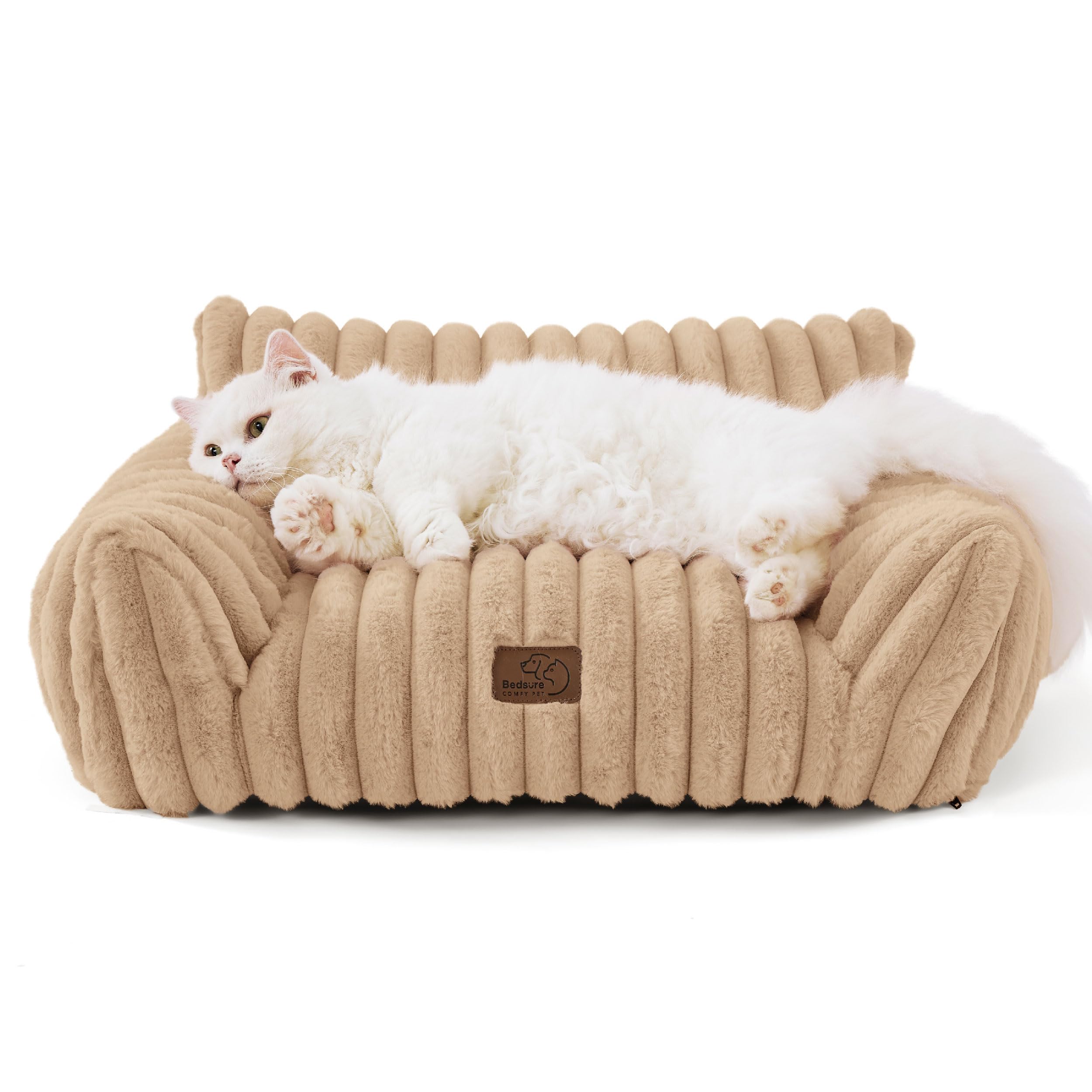 Bedsure ComfyFleece Cute Cat Couch for Pets - Fluffy Cat Sofa with Premium Soft Corduroy Fleece, Fuzzy Pet Couch Bed with Washable Cover, Supportive