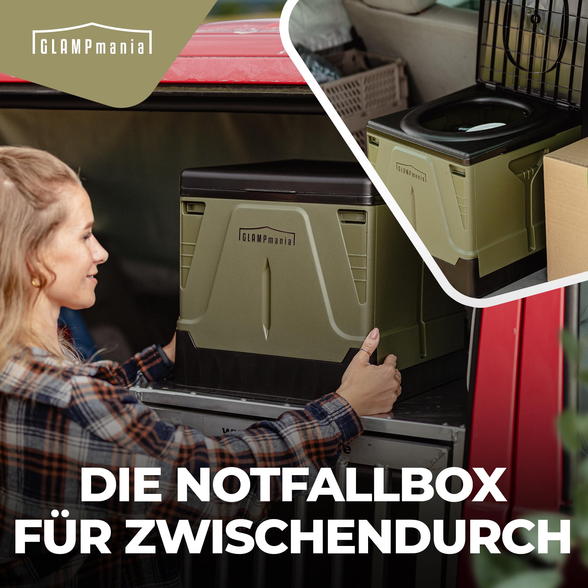 Campingtoilette faltbar | Klapptoilette bis 150 kg inkl. Ablagefach & 12x Tüten | Mobile Toilette Camping WC | Outdoor, Festival, Stau, Notfall | Größe M grün