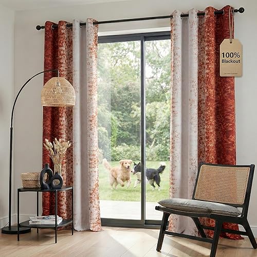 PONY DANCE Cortinas opacas 100% de color blanco grisáceo y terracota de 84 pulgadas de largo, cortinas opacas degradadas para dormitorio, sala de