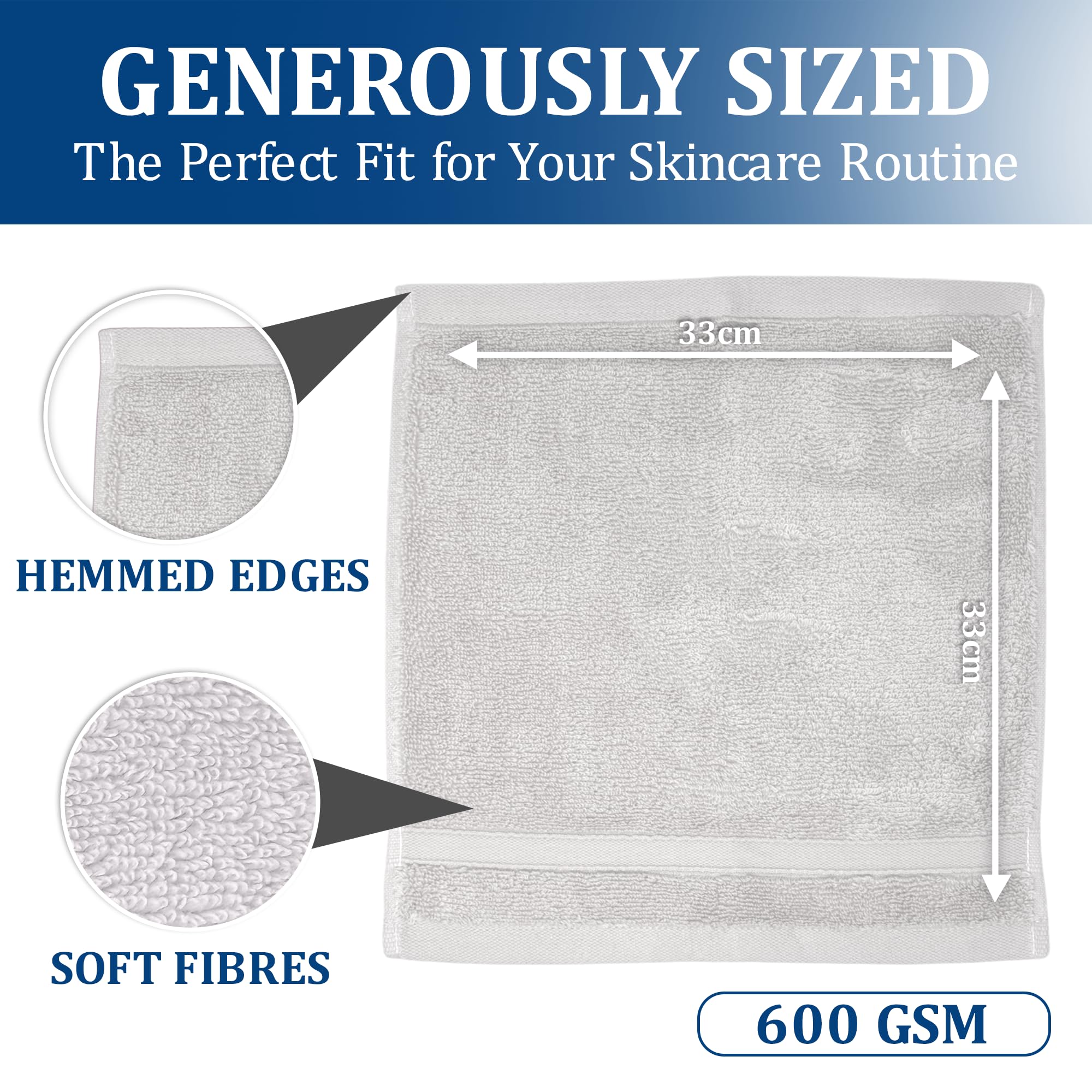 Towelogy® 8 x Cotton Face Cloths, Blackhead Remover, Makeup Cleanser & Spa Steam Towel - Image 2