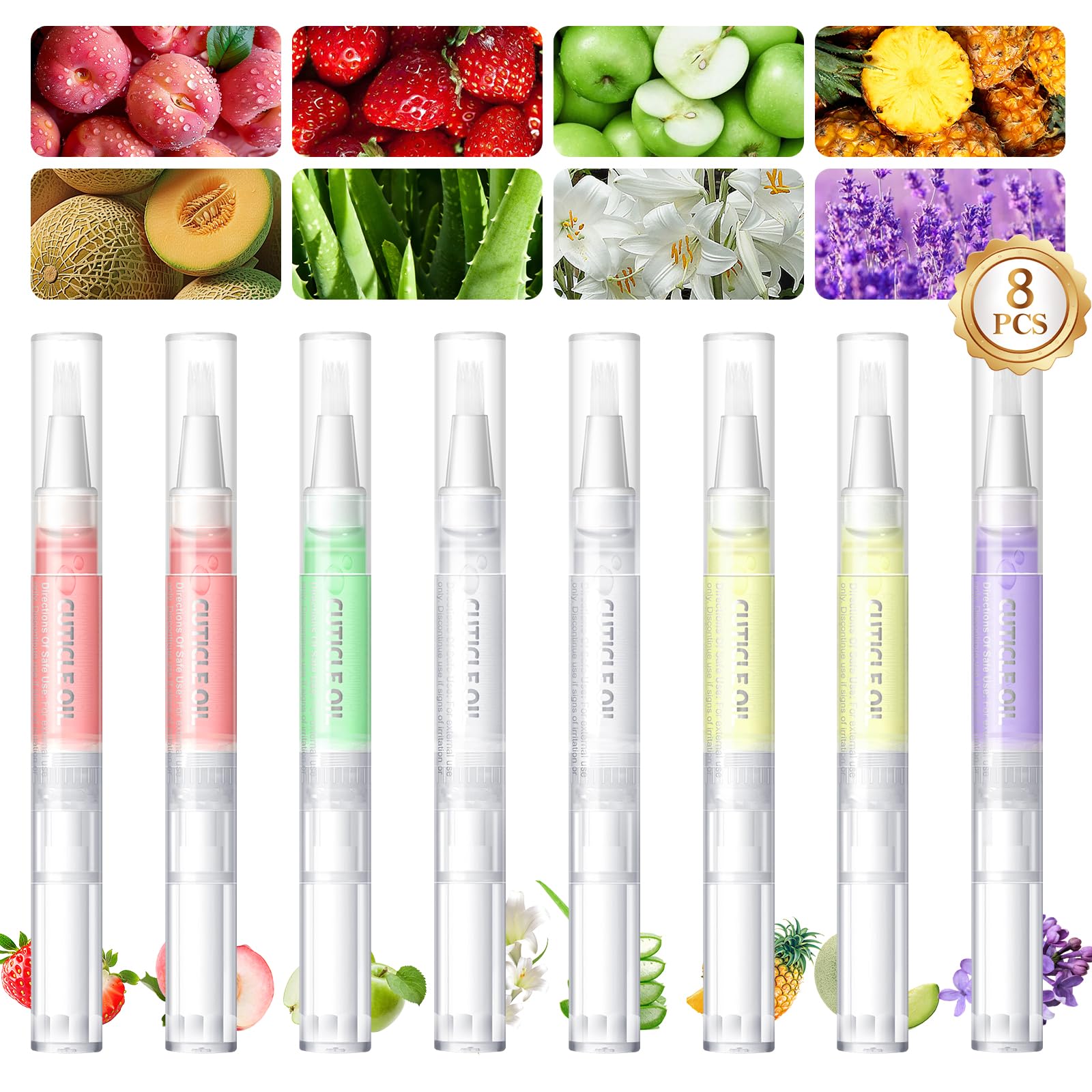 PEACECOLOR Olio per Unghie e Cuticole, 8 Penne ad Olio per Cuticole, Protezione per La Pelle, per la Riparazione di Unghie Screpolate e Secche