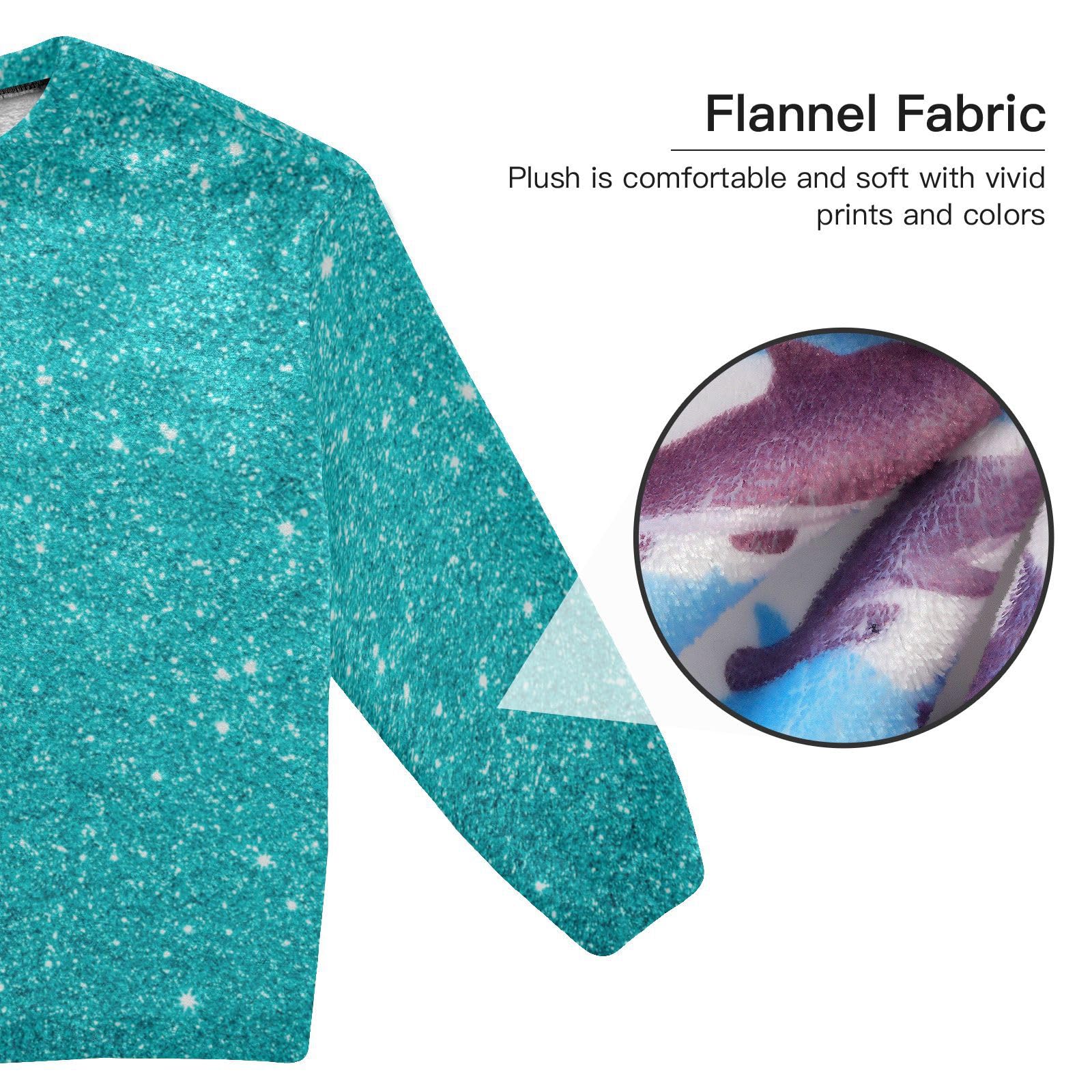 PJ Set pigiama da donna in pile morbido con glitter blu stellato e girocollo a maniche lunghe