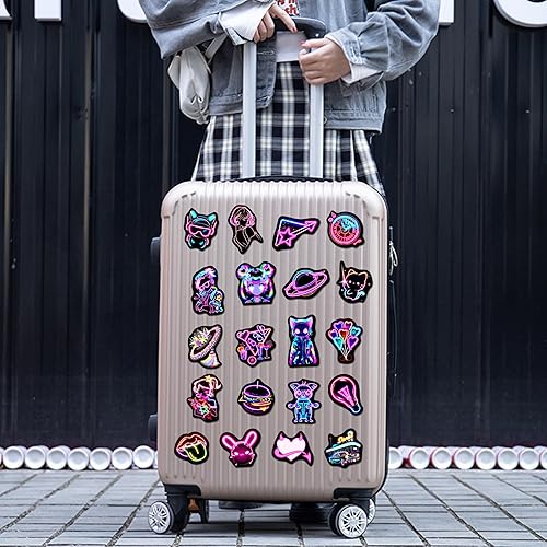 Miniatura 4 de 50 calcomanías estéticamente neón para botellas de agua Cyberpunk para adultos, coloridas calcomanías holográficas impermeables de vinilo para