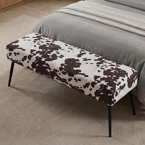 DUHOME Velvet Bench Ottoman, Upholstered Bedroom Benches Cow Print