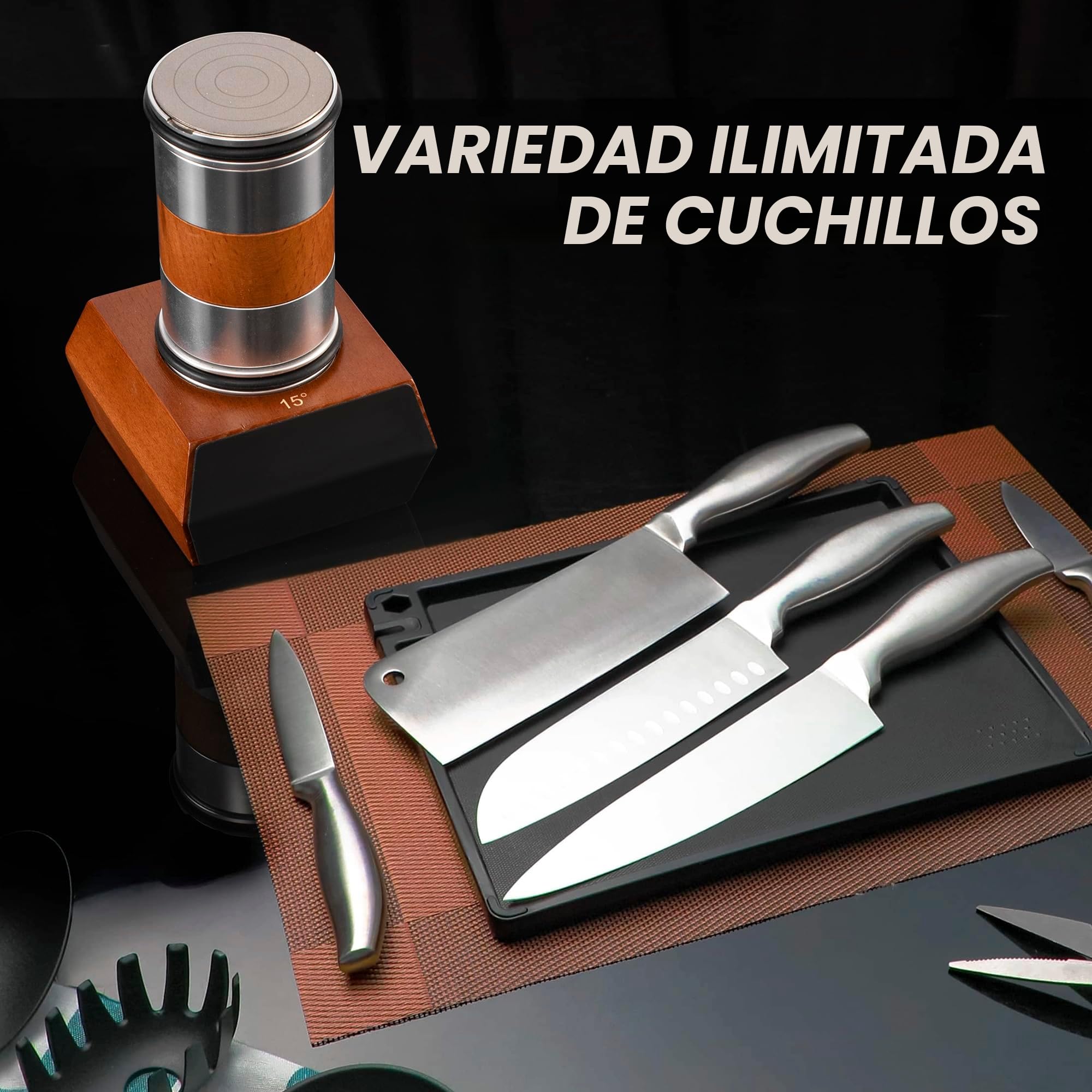Pietuley Afilador de Cuchillos Profesional Con Ruedas, Dos Ángulos de Afilado 15° y 20°, Rolling Knife Sharpener, Afiador Facas