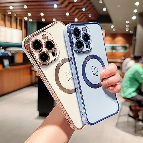 Miniatura 5 de Hosgor Funda compatible con iPhone 15 Pro Max para mujer 2023, funda de lujo con patrón de corazón de amor, compatible con MagSafe Soft TPU a prueba